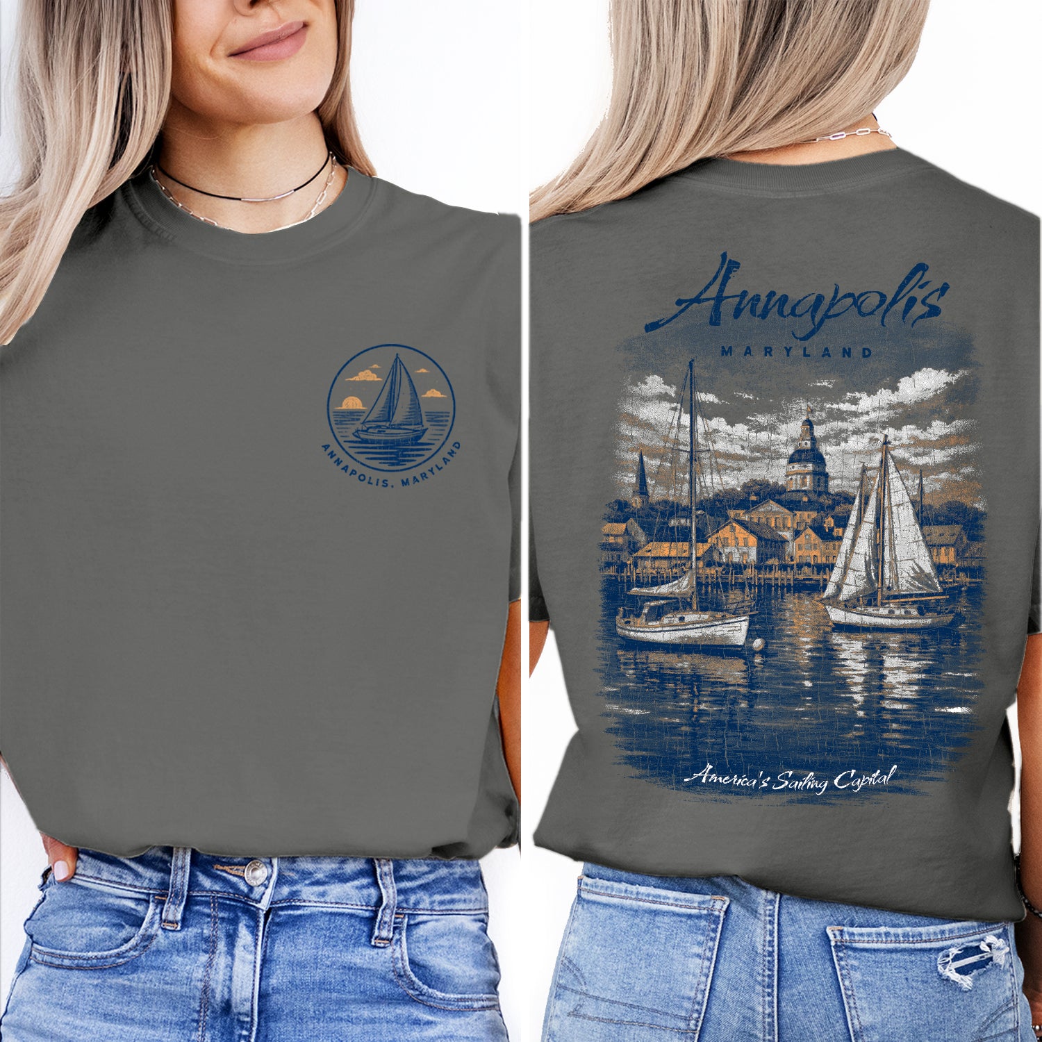 Annapolis Maryland Sailing Shirt, Nautical Boat Tee, Coastal Harbor Graphic, Vintage Travel T-Shirt, Sailing Capital Gift