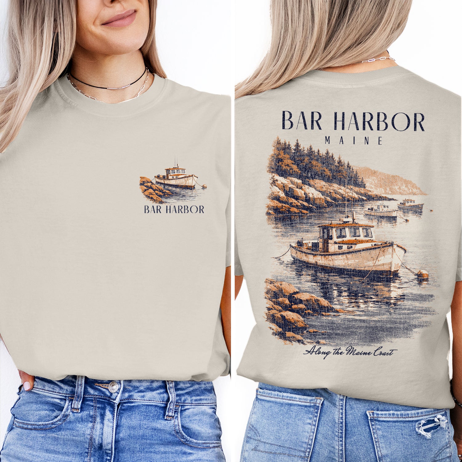 Bar Harbor Maine Shirt, Coastal Boat Tee, Vintage Harbor Graphic T-Shirt, Nautical Lobster Boat Shirt, Maine Coast Gift