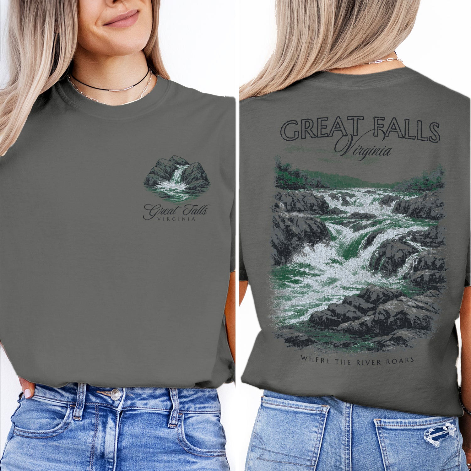 Great Falls Virginia Waterfall T-Shirt, Scenic Nature Travel Tee, Virginia Souvenir Shirt, Hiking Adventure Graphic Tee