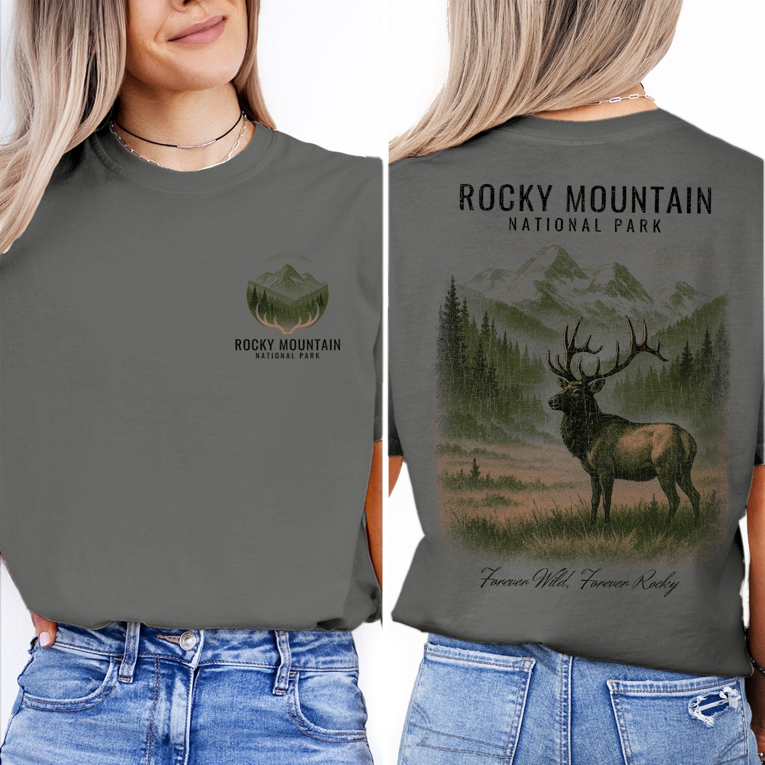 Rocky Mountain National Park T-Shirt Elk Wildlife Tee | Colorado Hiking Souvenir Shirt | Vintage Nature Graphic