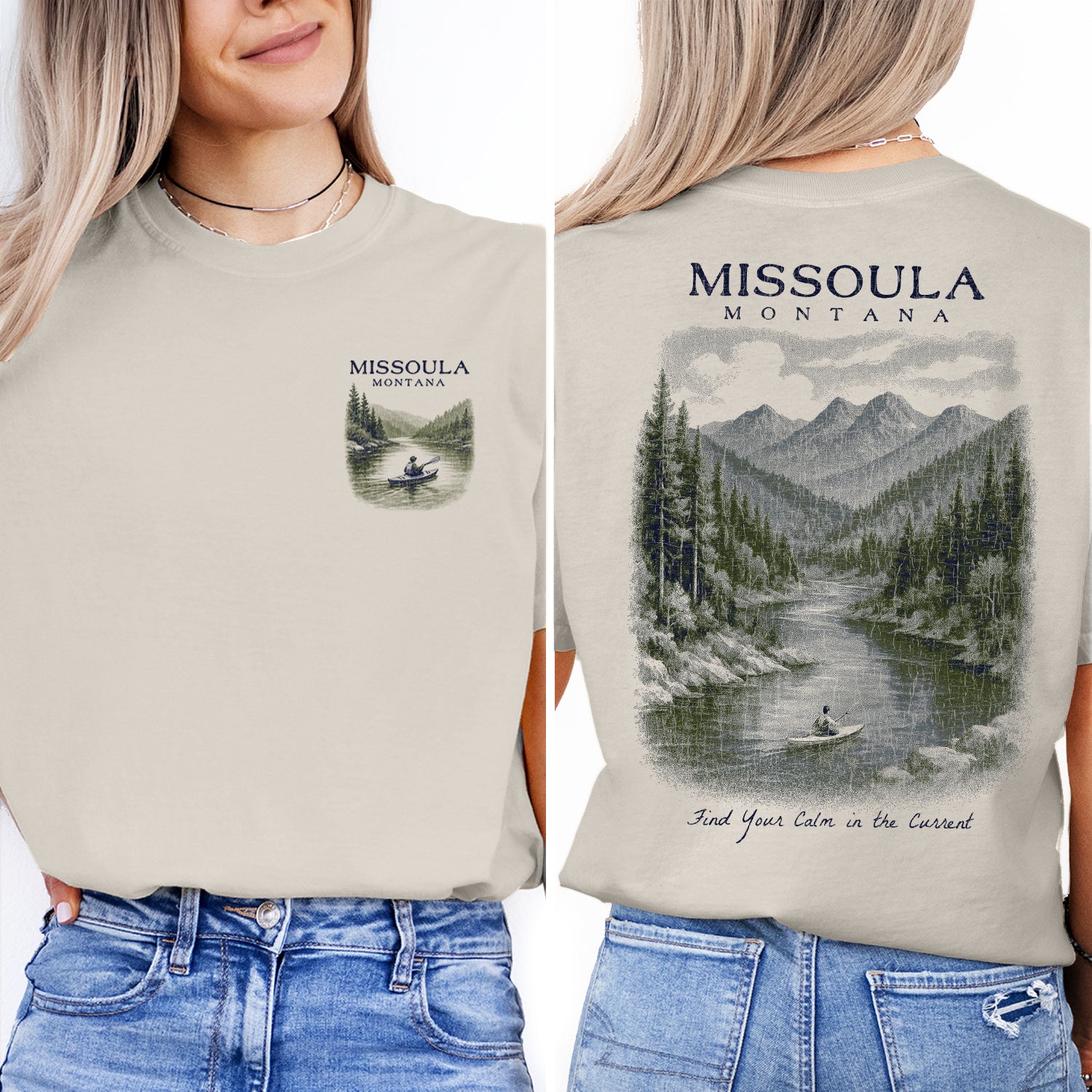 Missoula Montana T-Shirt Vintage River Kayak Tee | Montana Travel Souvenir Shirt | Scenic Mountain Nature Graphic