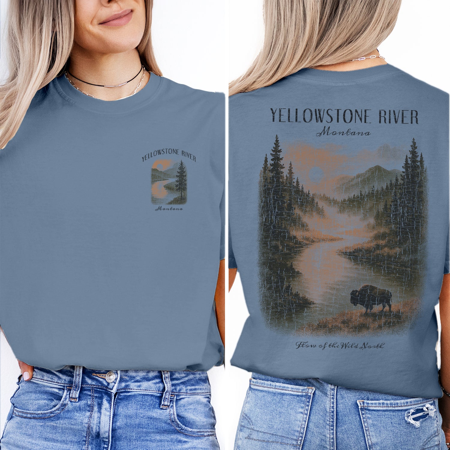 Yellowstone River Montana T-Shirt Vintage Western Landscape Tee | Montana Travel Souvenir Shirt | Rustic Nature Graphic Wild North