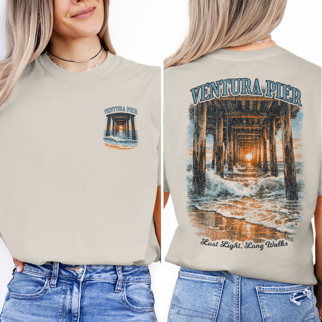 Ventura Pier Shirt California, Beach Sunset Tee, Coastal Ocean T-Shirt, Vintage Travel Graphic, Pier Waves Scenic Tee