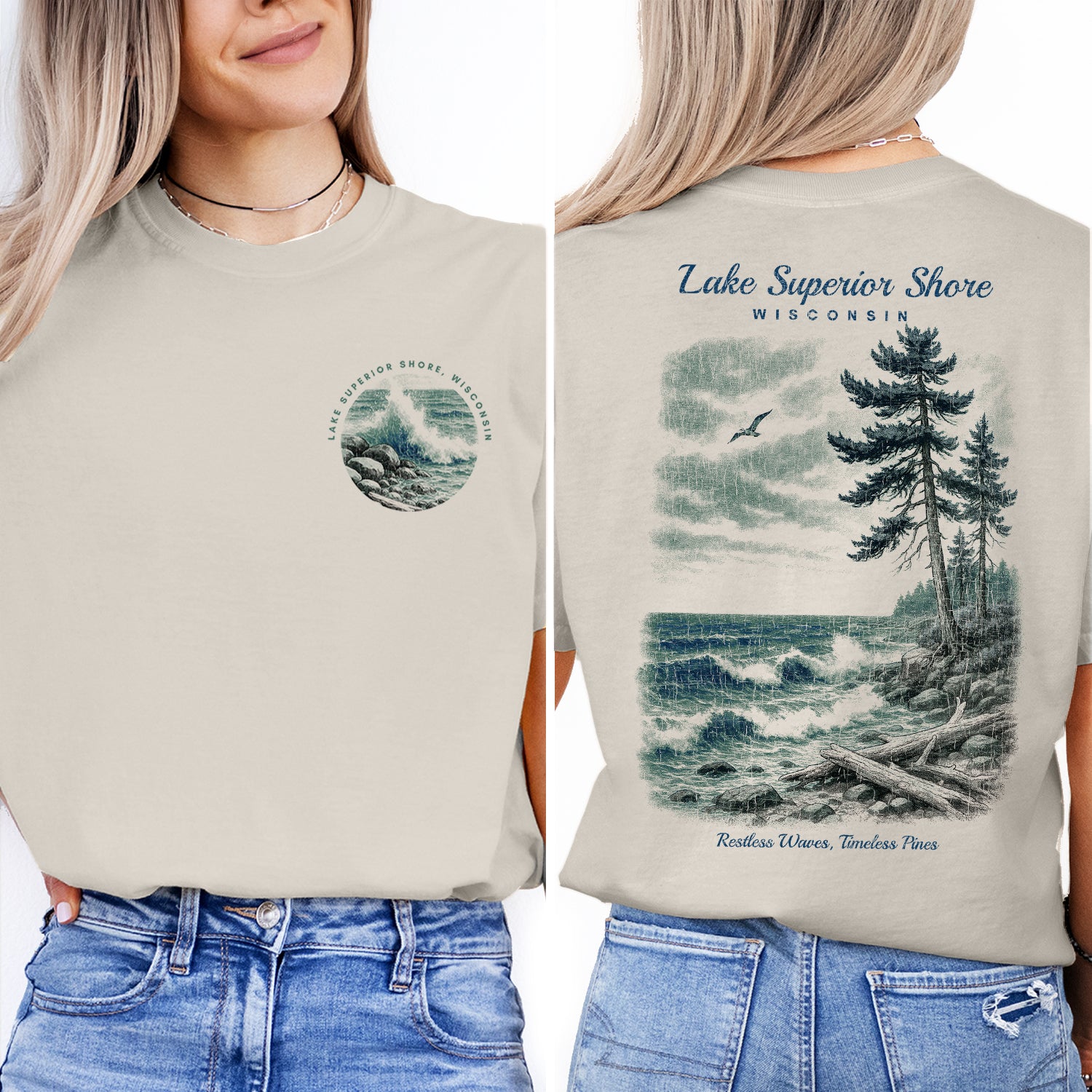 Lake Superior Shore Wisconsin T-Shirt Vintage Lake Tee | Great Lakes Travel Souvenir Shirt | Coastal Nature Graphic
