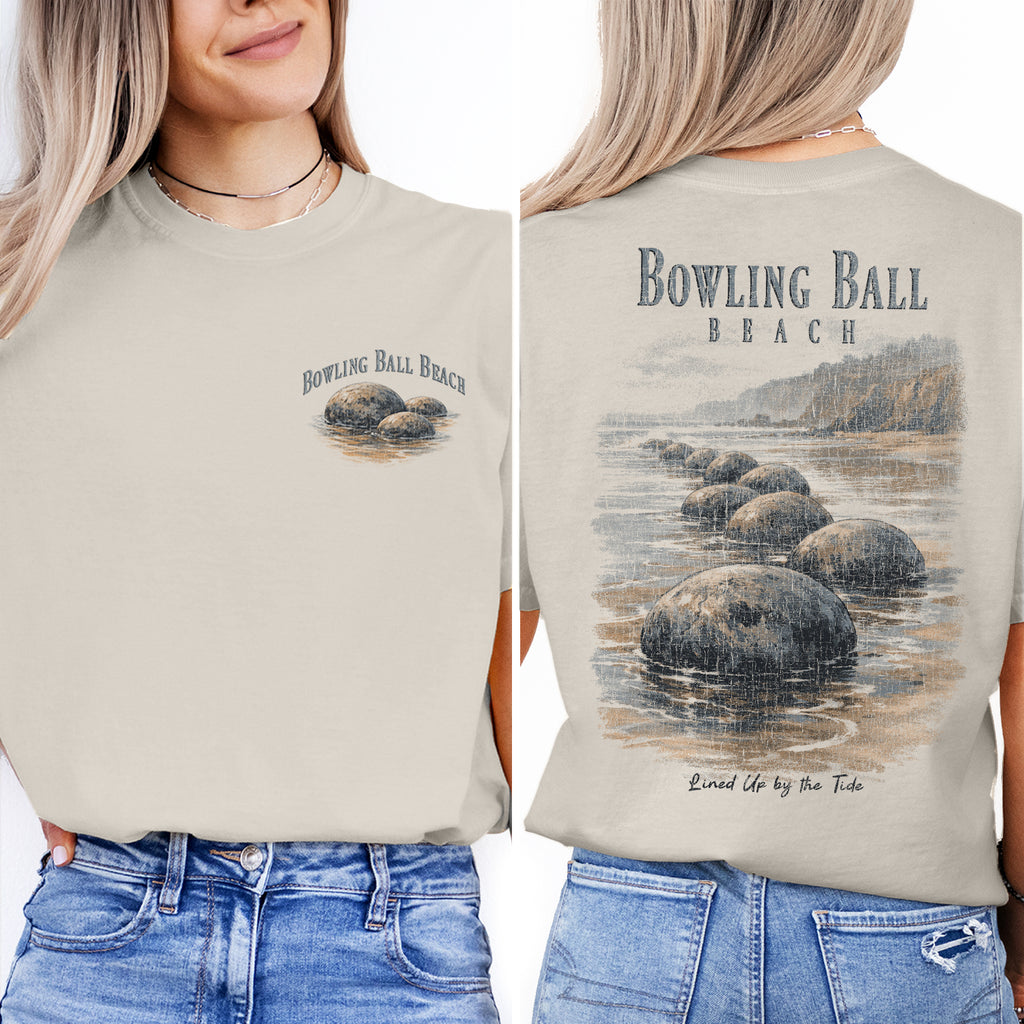 Bowling Ball Beach Shirt, California Coast Tee, Unique Rock Formation T-Shirt, Coastal Travel Graphic Tee, Beach Lover Gift