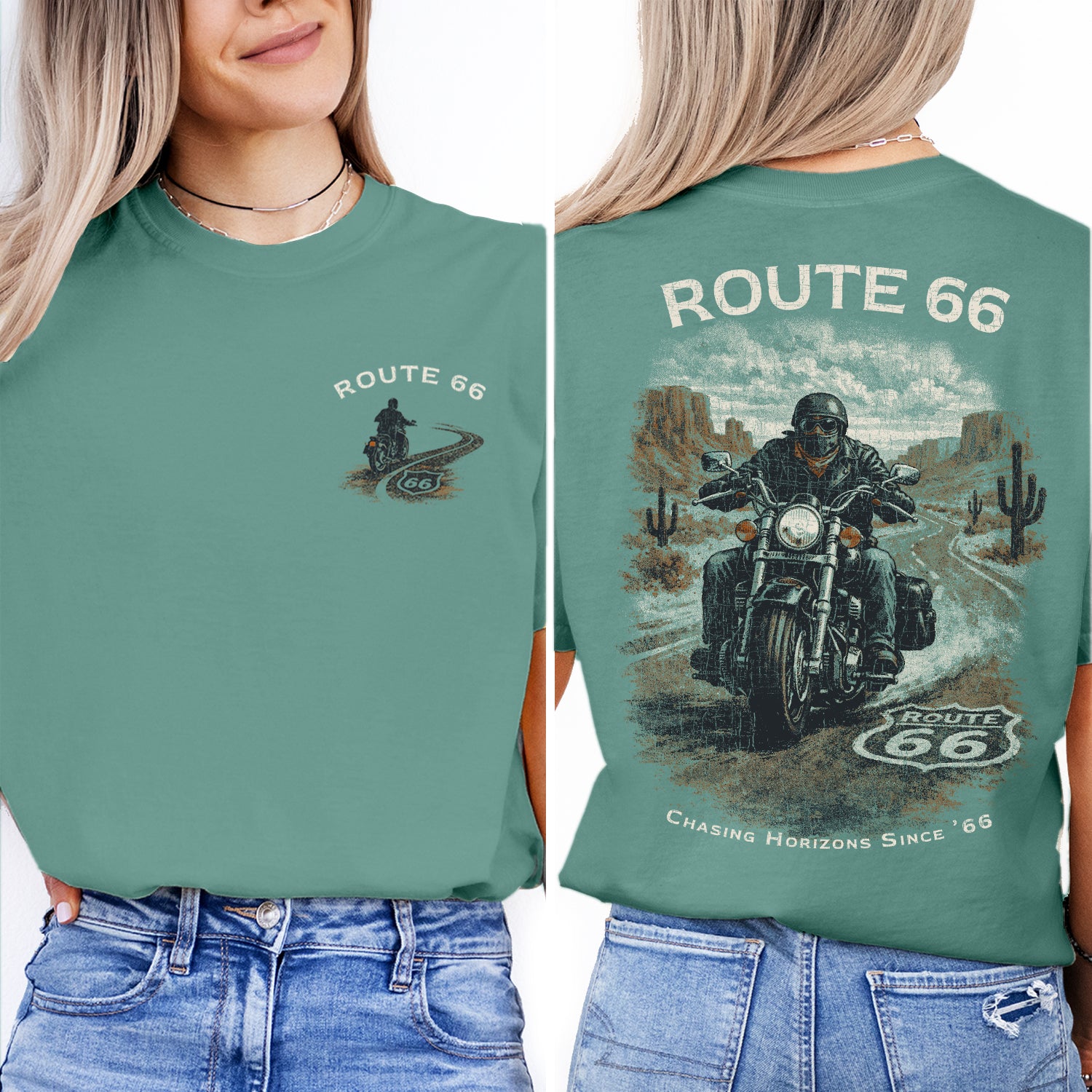 Route 66 Motorcycle T-Shirt, Vintage Biker Road Trip Tee, Retro Desert Highway Shirt, Route 66 Graphic Tee, Rider Gift