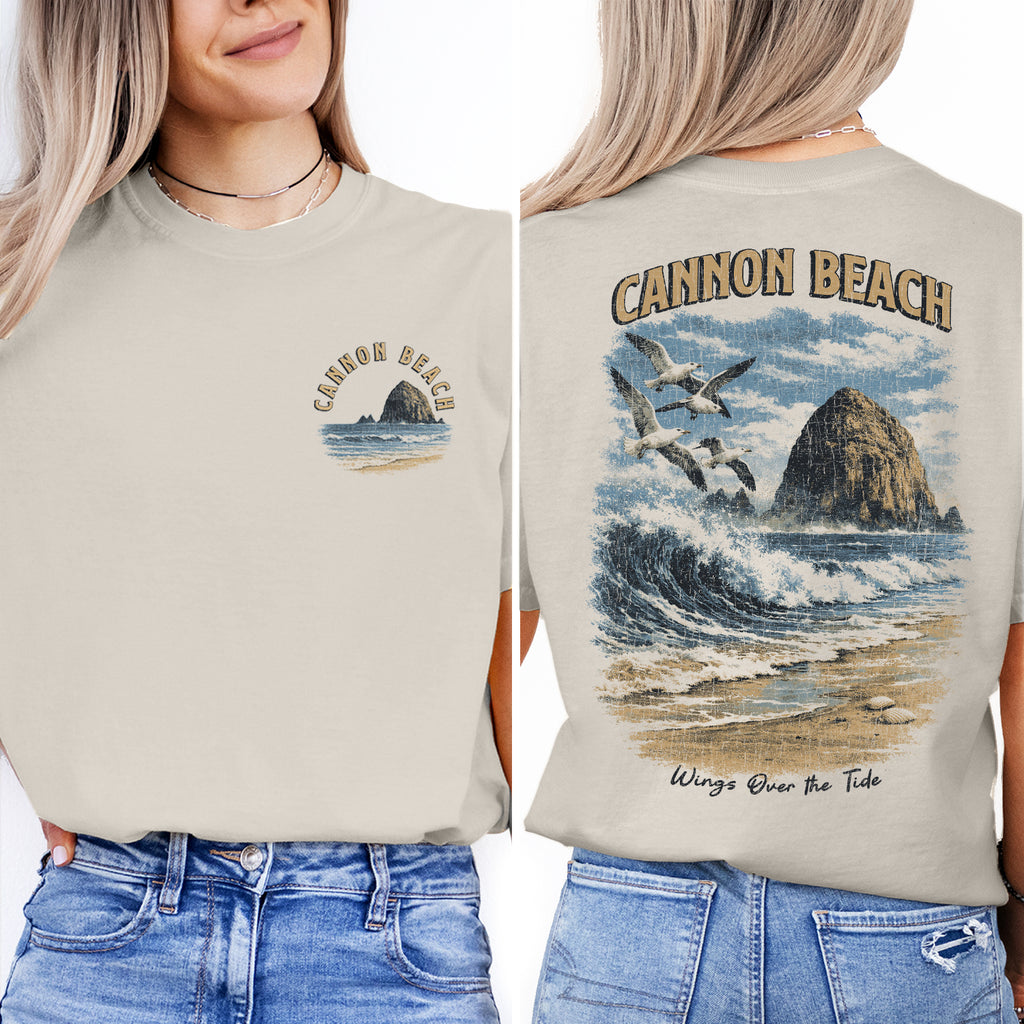 Cannon Beach Oregon Shirt, Haystack Rock Wave Tee, Vintage Coastal Graphic T-Shirt, Pacific Northwest Beach Gift, Seagull Ocean Tee
