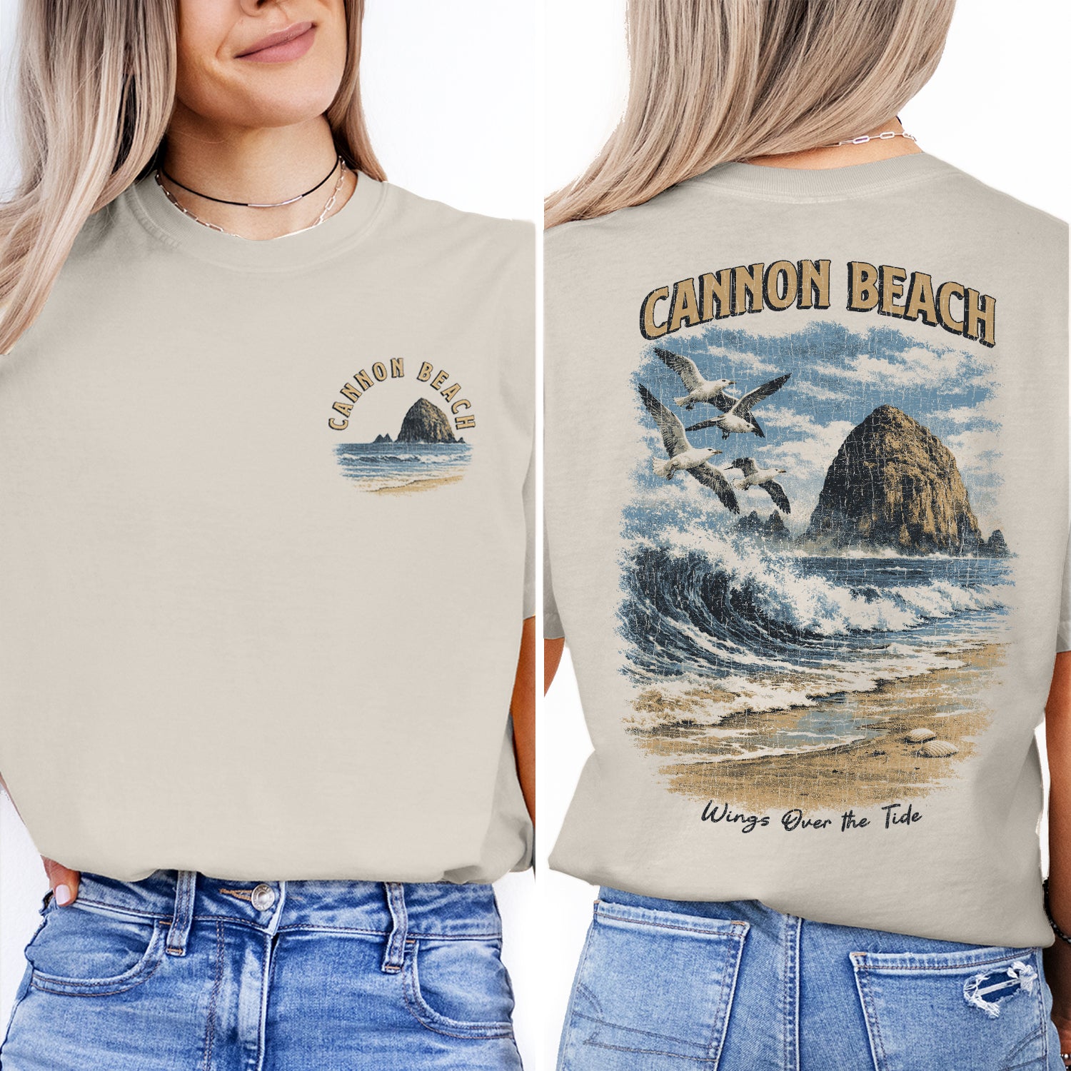 Cannon Beach Oregon Shirt, Haystack Rock Wave Tee, Vintage Coastal Graphic T-Shirt, Pacific Northwest Beach Gift, Seagull Ocean Tee