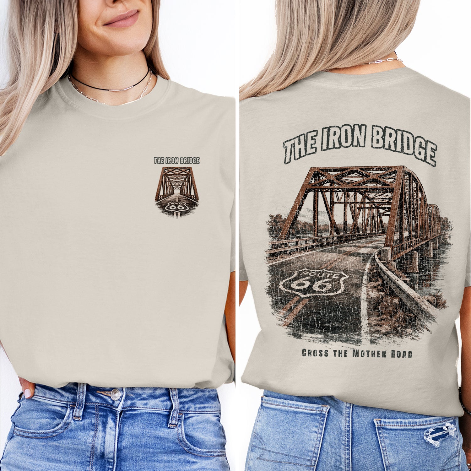 Route 66 Iron Bridge T-Shirt, Vintage Highway Bridge Tee, Mother Road Travel Shirt, Classic Road Trip Graphic Tee