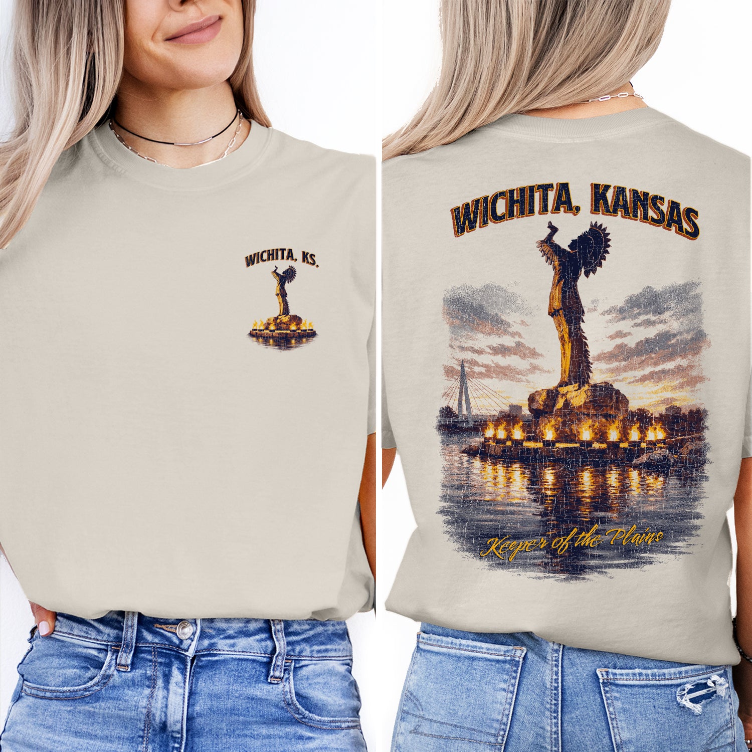 Wichita Kansas Keeper of the Plains T-Shirt, Wichita KS Travel Tee, Native American Statue Graphic Shirt, Kansas Souvenir