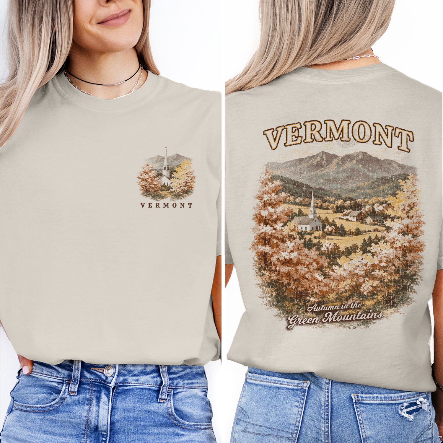 Vermont Fall Foliage T-Shirt, Green Mountains Autumn Scenic Tee, Vermont Travel Shirt, New England Autumn Graphic Tee