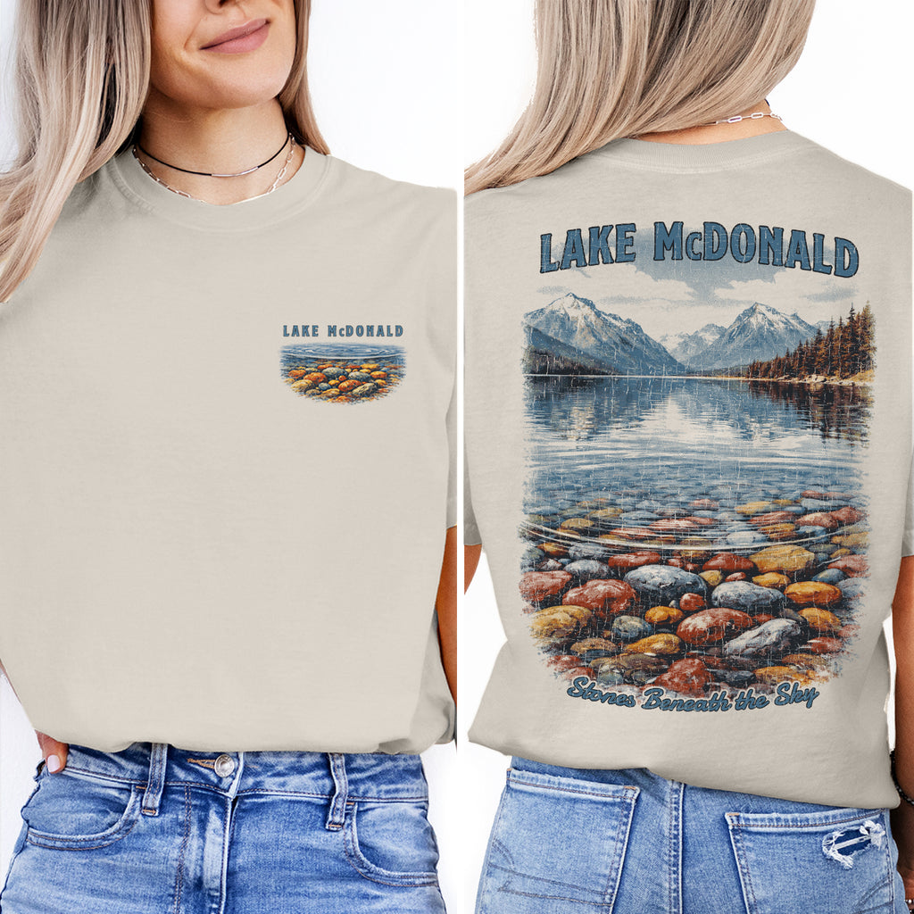 Lake McDonald Glacier National Park T-Shirt, Montana Travel Tee, Scenic Mountain Lake Shirt, Nature Lover Gift, Vintage Park Graphic