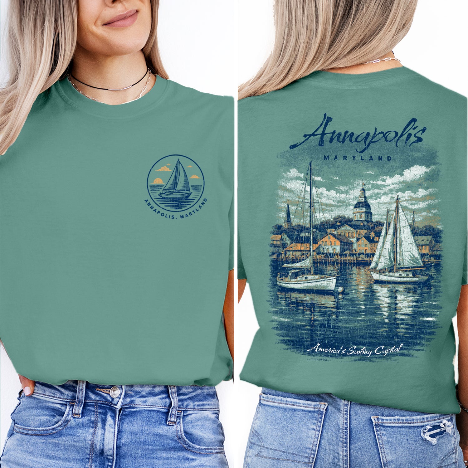 Annapolis Maryland Sailing Shirt, Nautical Boat Tee, Coastal Harbor Graphic, Vintage Travel T-Shirt, Sailing Capital Gift