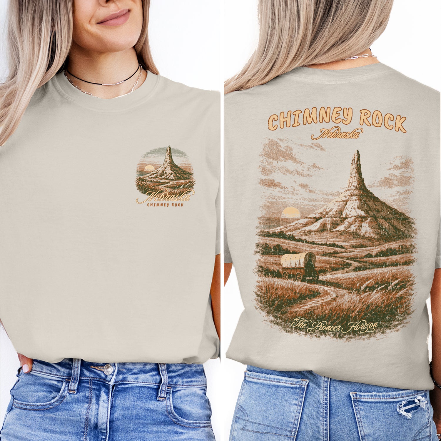 Chimney Rock Nebraska Shirt, Vintage Western Landscape Tee, Pioneer Horizon Travel Shirt, Oregon Trail Historic Landmark T-Shirt