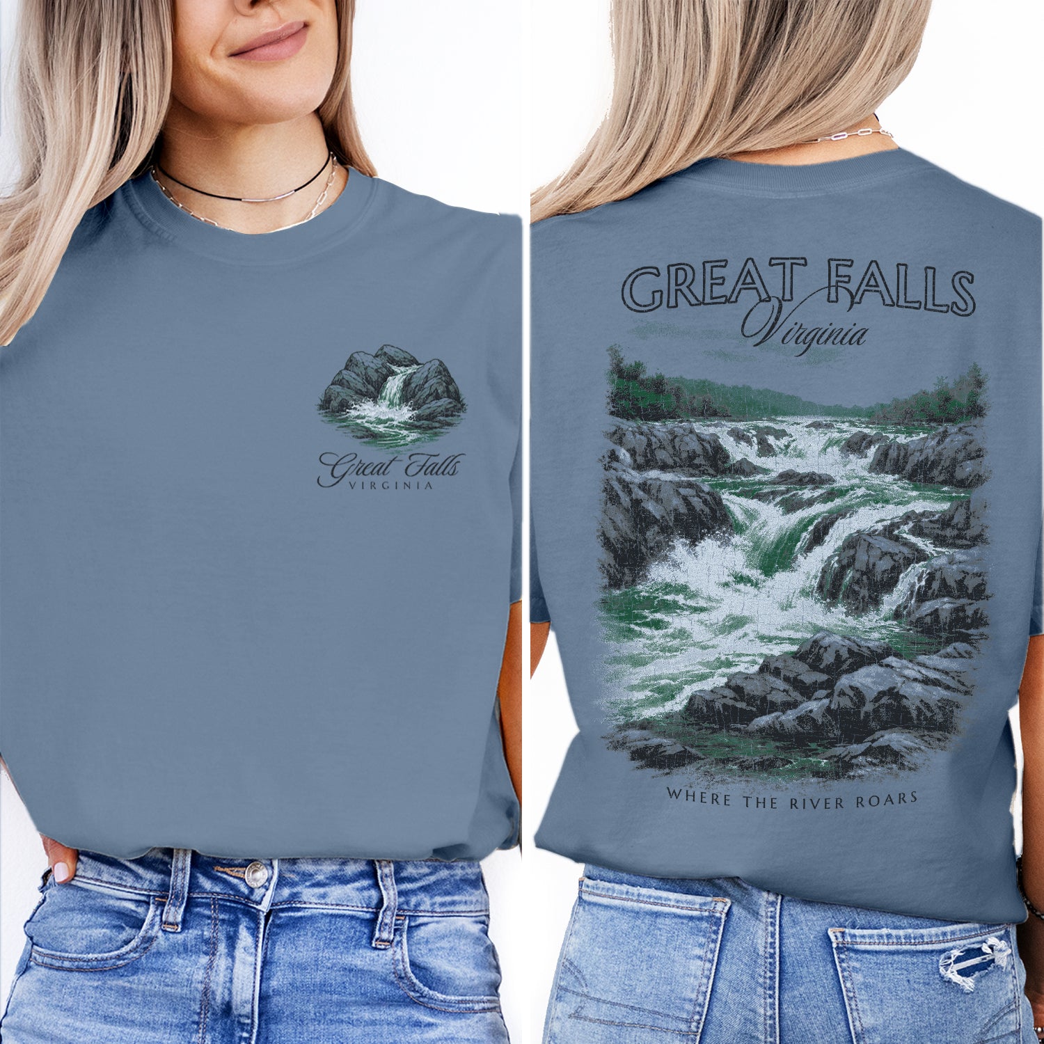 Great Falls Virginia Waterfall T-Shirt, Scenic Nature Travel Tee, Virginia Souvenir Shirt, Hiking Adventure Graphic Tee