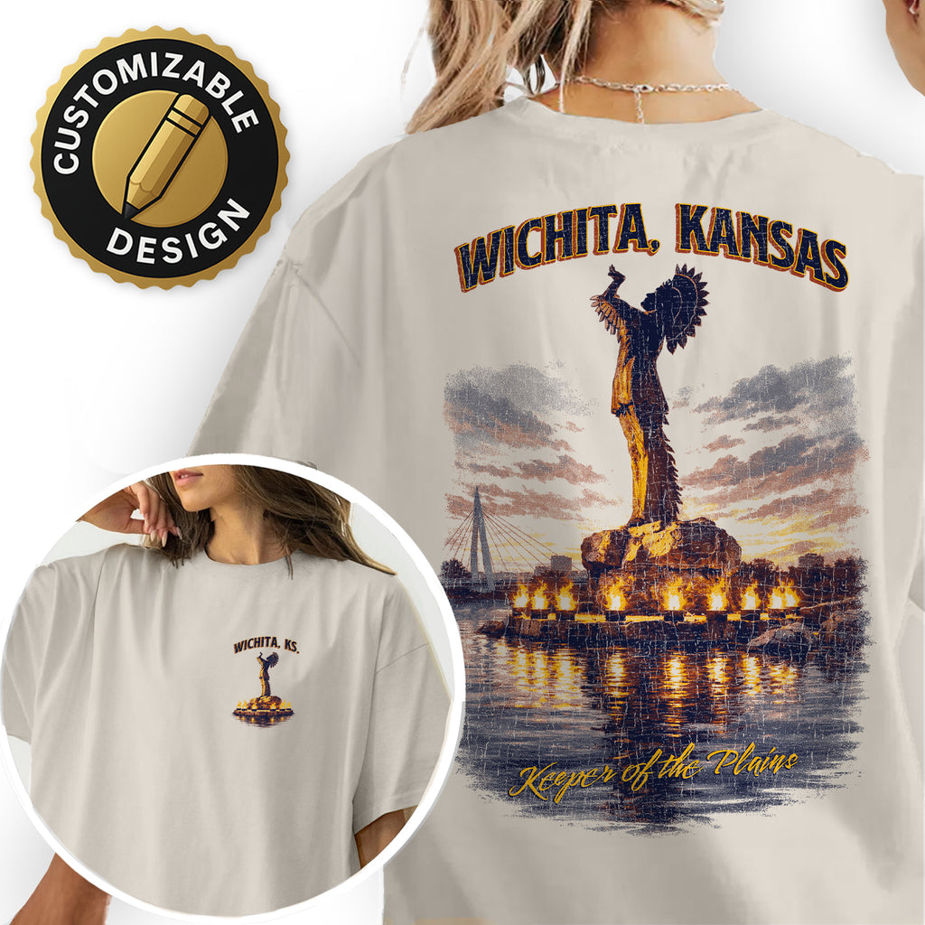 Wichita Kansas Keeper of the Plains T-Shirt, Wichita KS Travel Tee, Native American Statue Graphic Shirt, Kansas Souvenir