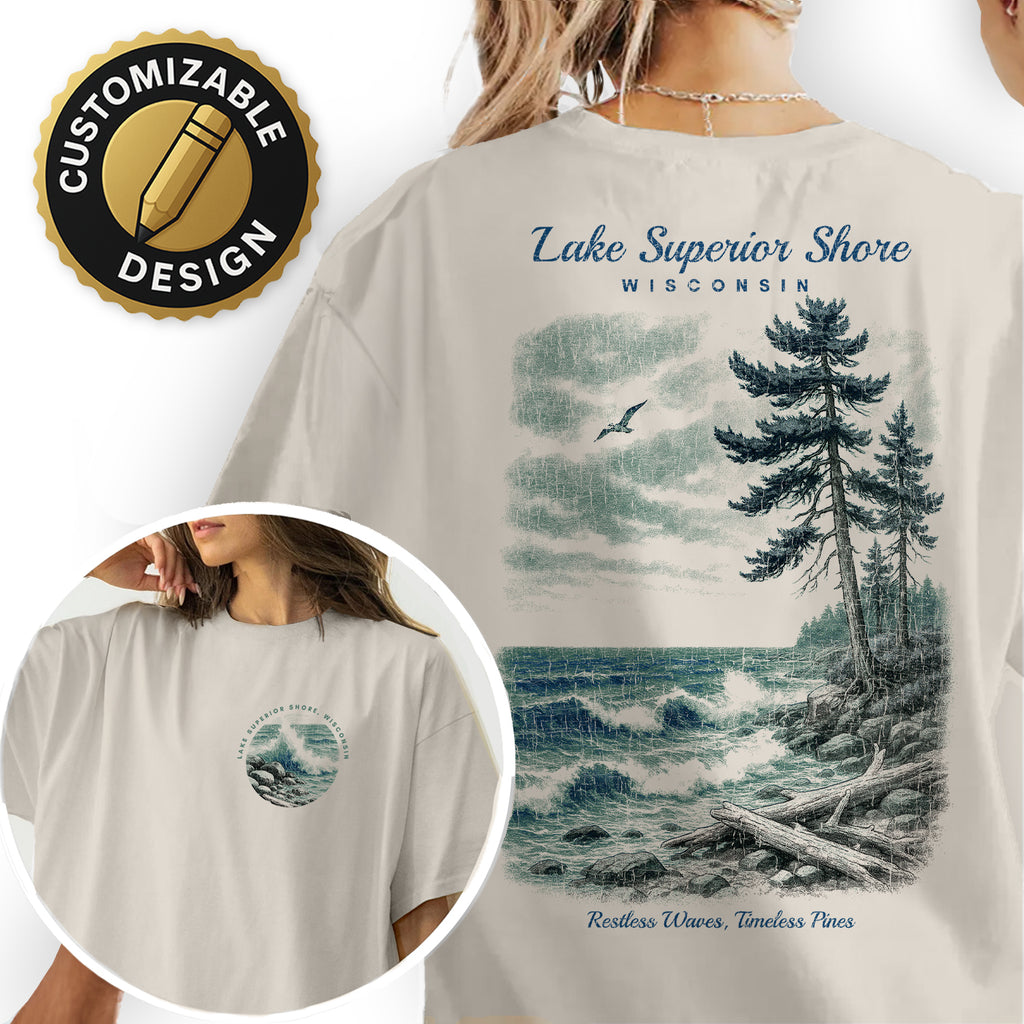 Lake Superior Shore Wisconsin T-Shirt Vintage Lake Tee | Great Lakes Travel Souvenir Shirt | Coastal Nature Graphic