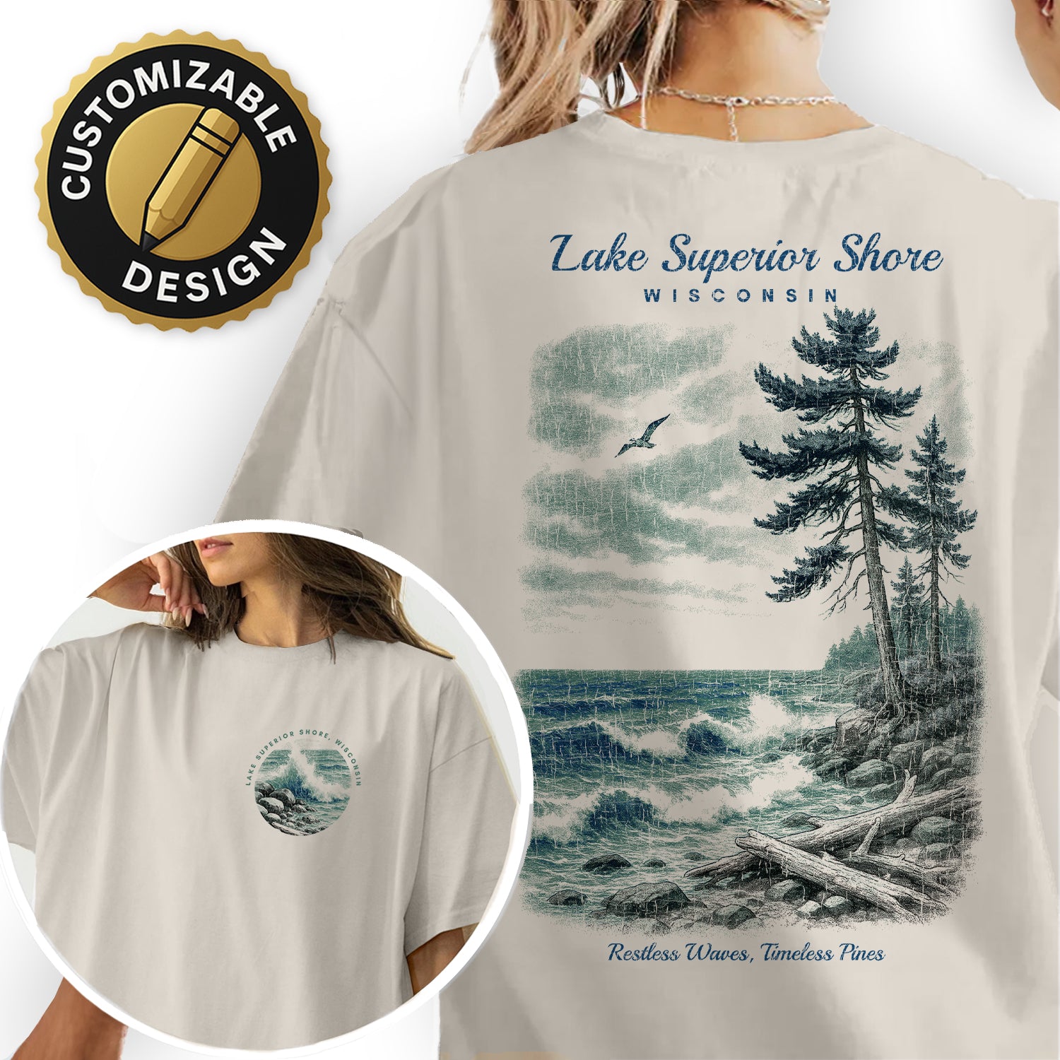 Lake Superior Shore Wisconsin T-Shirt Vintage Lake Tee | Great Lakes Travel Souvenir Shirt | Coastal Nature Graphic