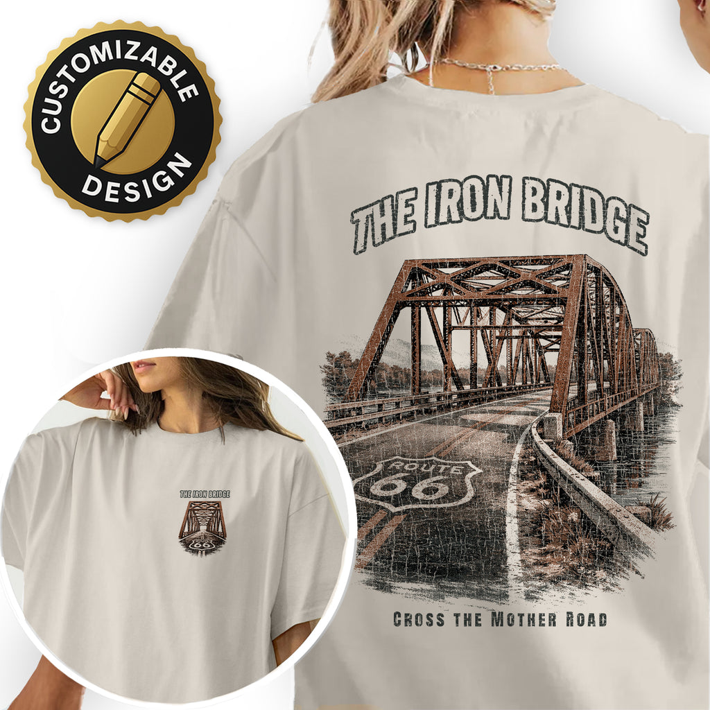 Route 66 Iron Bridge T-Shirt, Vintage Highway Bridge Tee, Mother Road Travel Shirt, Classic Road Trip Graphic Tee