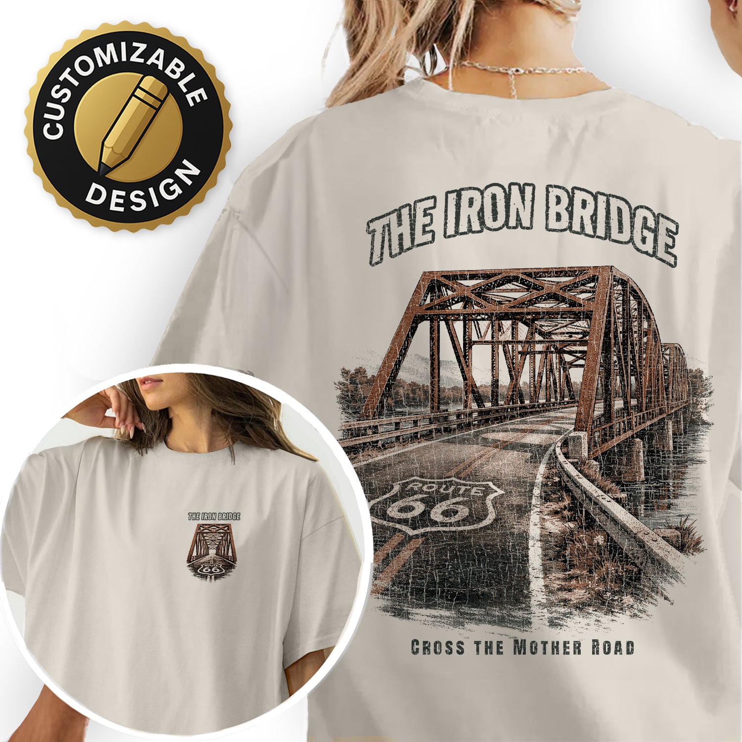 Route 66 Iron Bridge T-Shirt, Vintage Highway Bridge Tee, Mother Road Travel Shirt, Classic Road Trip Graphic Tee