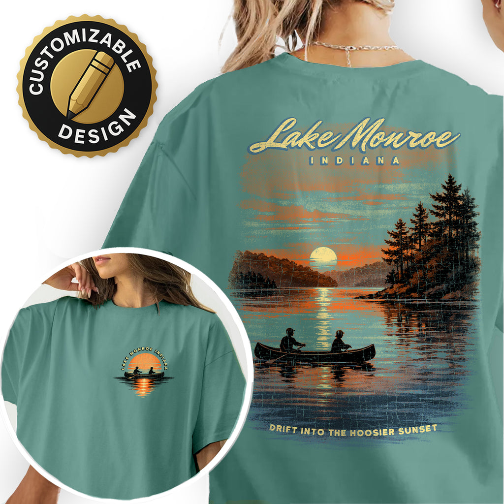 Lake Monroe Indiana Sunset T-Shirt, Canoe Lake Graphic Tee, Indiana Travel Shirt, Hoosier State Nature Shirt, Vintage Lake Souvenir