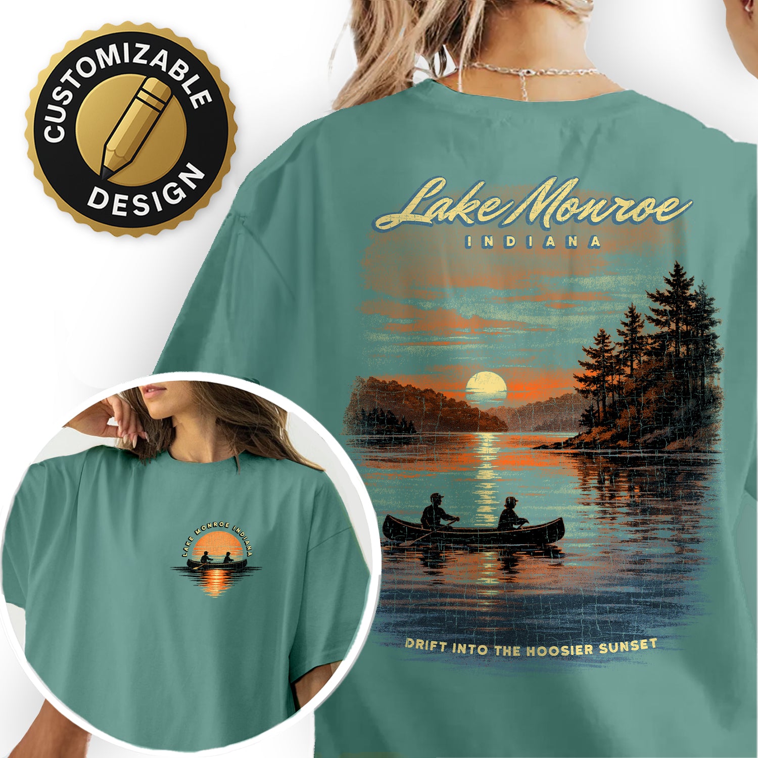 Lake Monroe Indiana Sunset T-Shirt, Canoe Lake Graphic Tee, Indiana Travel Shirt, Hoosier State Nature Shirt, Vintage Lake Souvenir