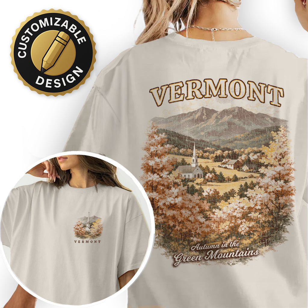 Vermont Fall Foliage T-Shirt, Green Mountains Autumn Scenic Tee, Vermont Travel Shirt, New England Autumn Graphic Tee