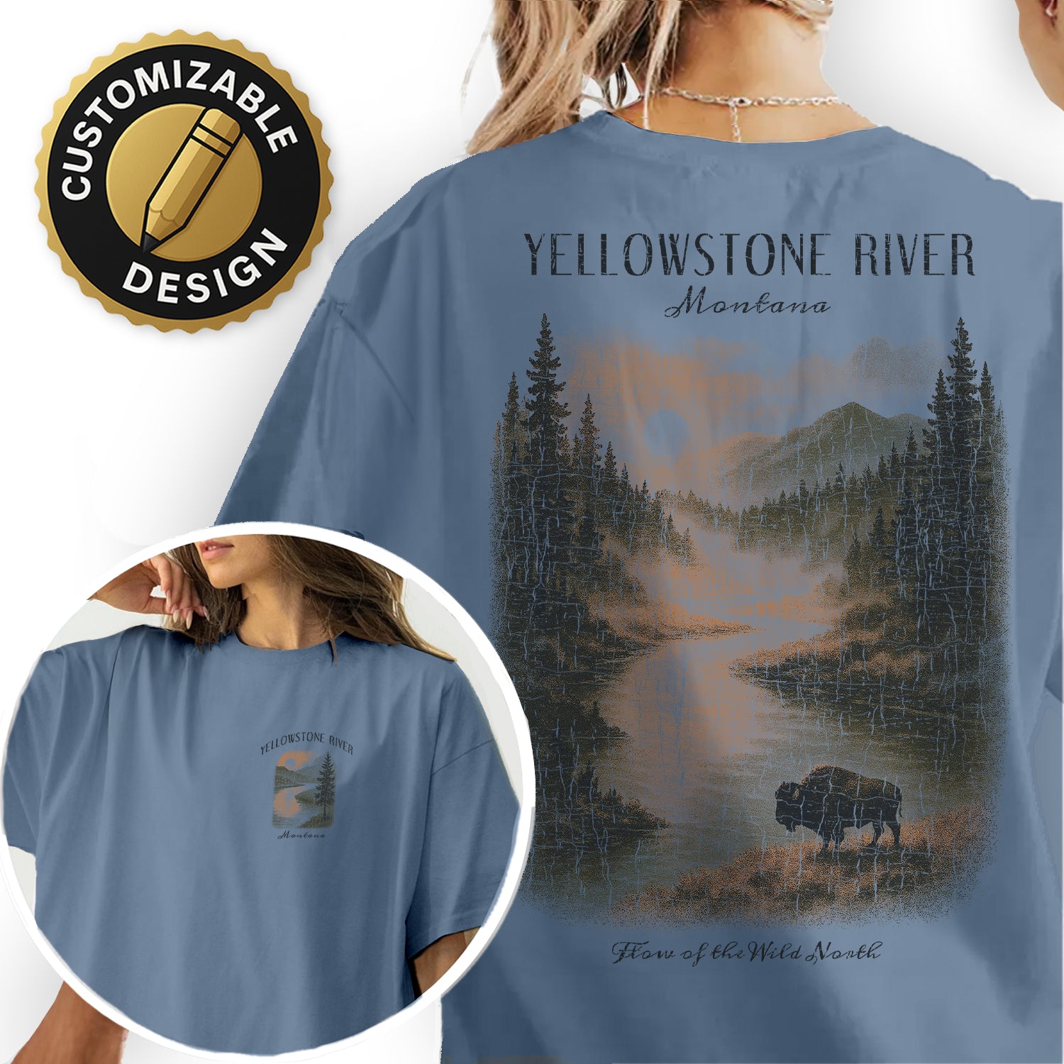 Yellowstone River Montana T-Shirt Vintage Western Landscape Tee | Montana Travel Souvenir Shirt | Rustic Nature Graphic Wild North