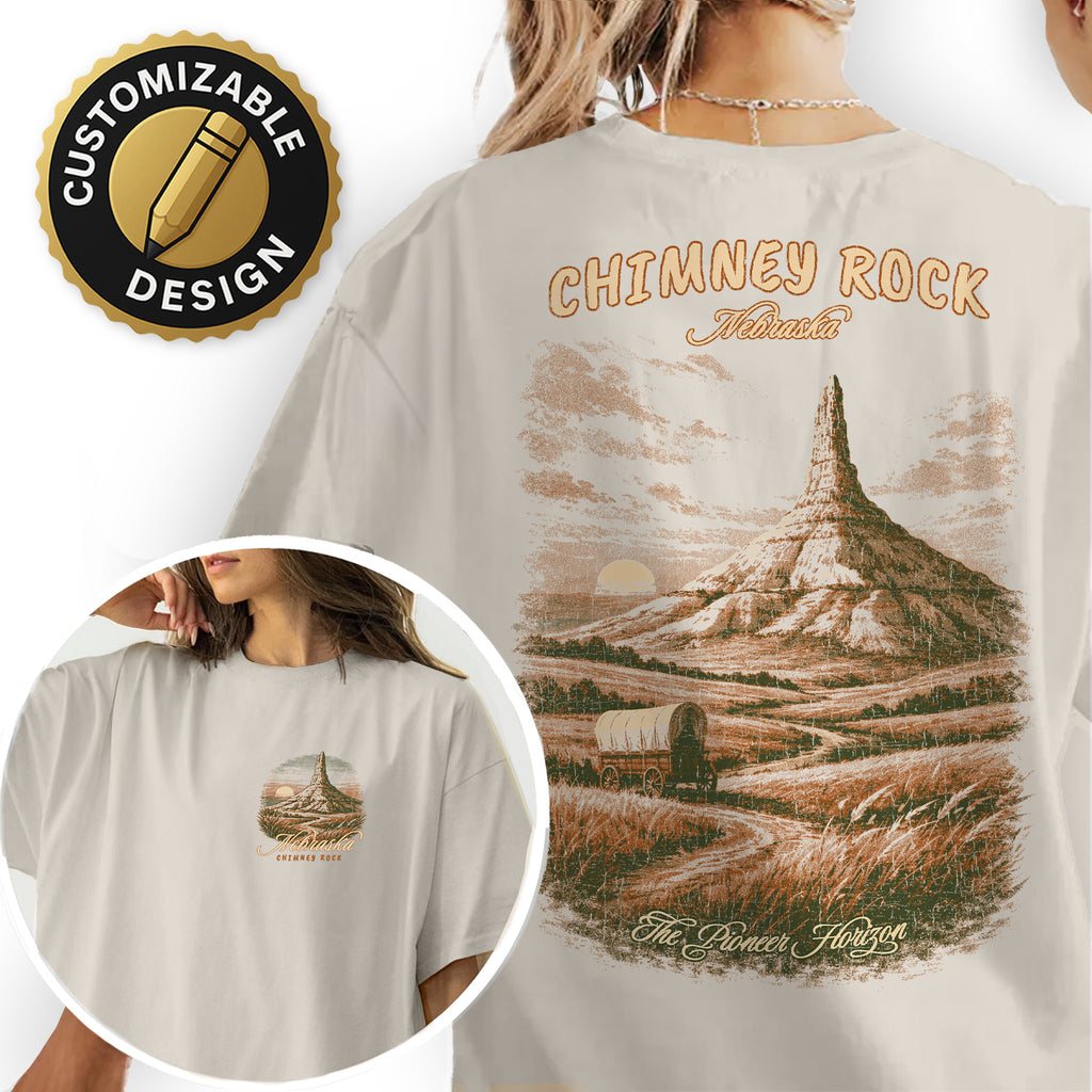 Chimney Rock Nebraska Shirt, Vintage Western Landscape Tee, Pioneer Horizon Travel Shirt, Oregon Trail Historic Landmark T-Shirt