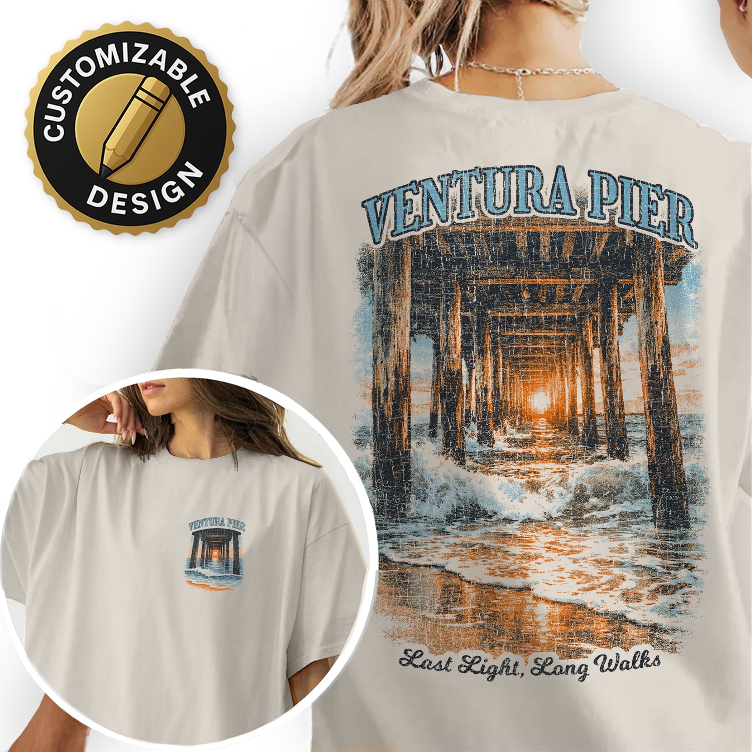 Ventura Pier Shirt California, Beach Sunset Tee, Coastal Ocean T-Shirt, Vintage Travel Graphic, Pier Waves Scenic Tee