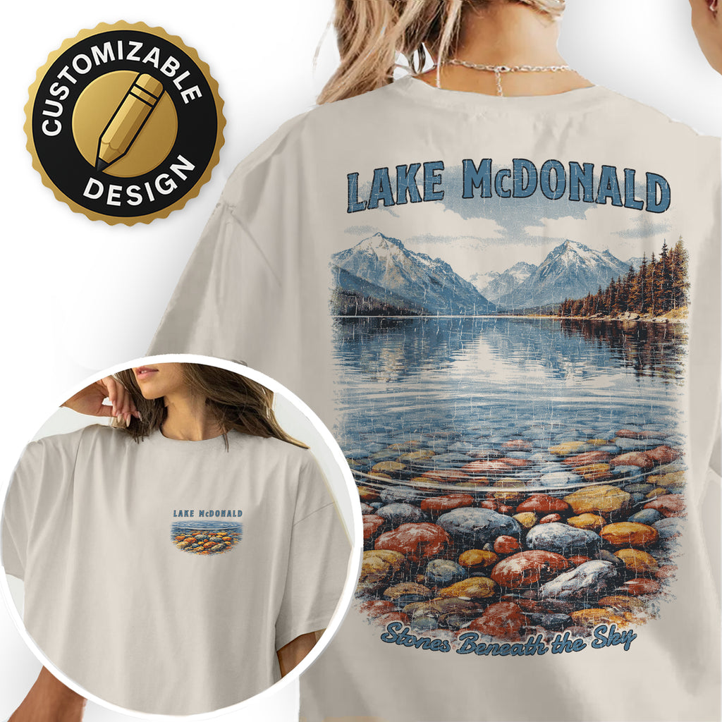 Lake McDonald Glacier National Park T-Shirt, Montana Travel Tee, Scenic Mountain Lake Shirt, Nature Lover Gift, Vintage Park Graphic