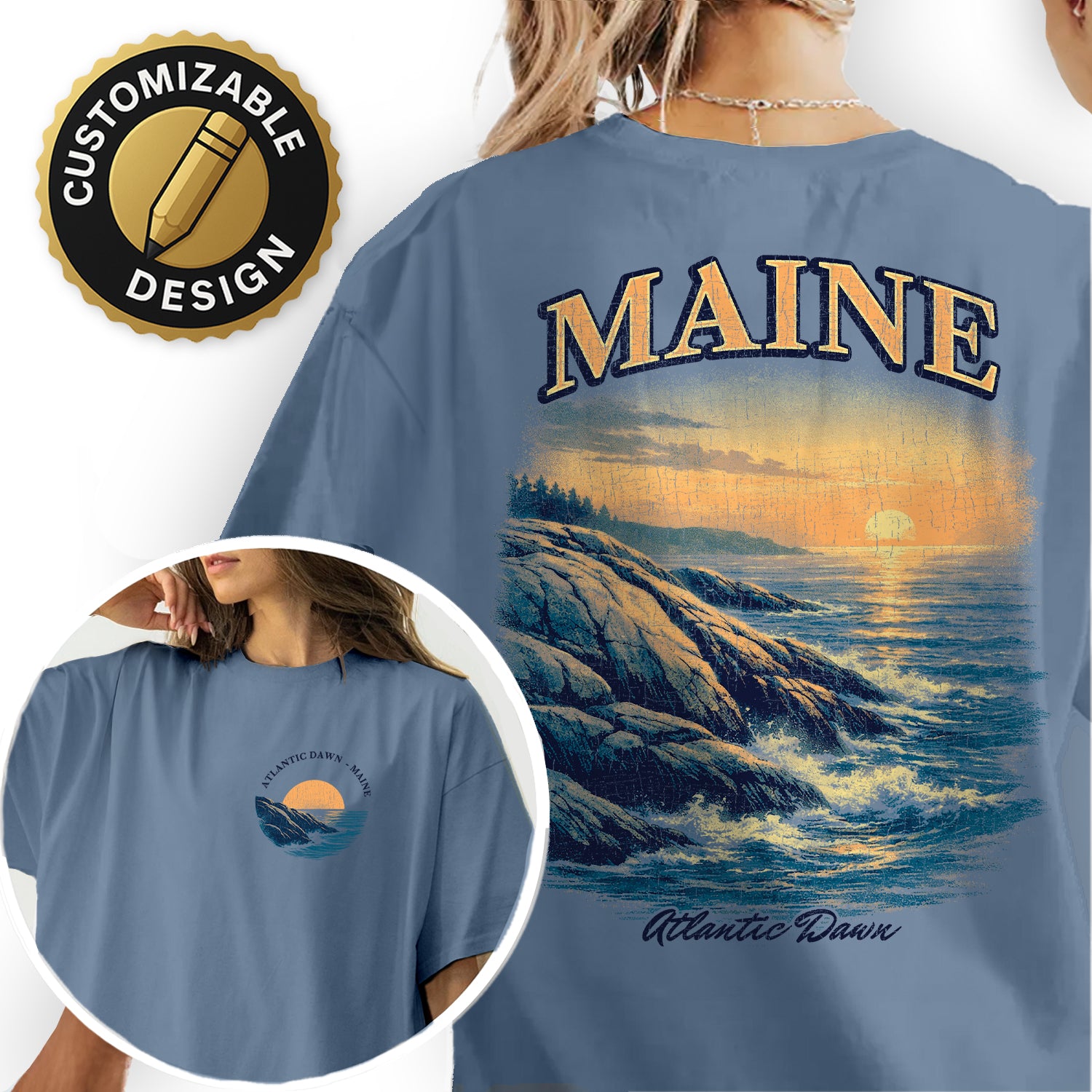 Maine Atlantic Coast Sunrise T-Shirt, Coastal Maine Travel Tee, Ocean Cliff Graphic Shirt, New England Souvenir, Vintage Beach Tee