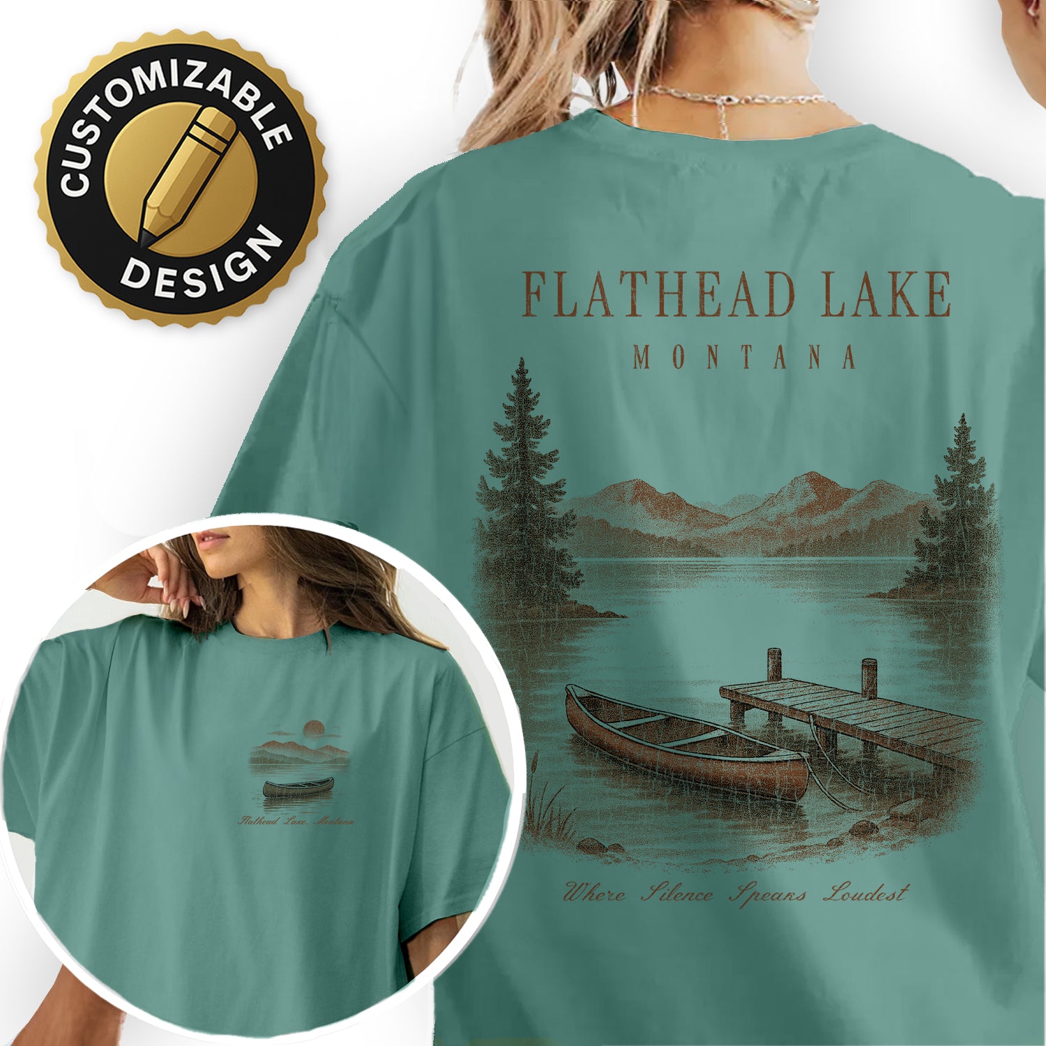 Flathead Lake Montana T-Shirt Vintage Canoe Lake Tee | Montana Travel Souvenir Shirt | Scenic Mountain Nature Graphic