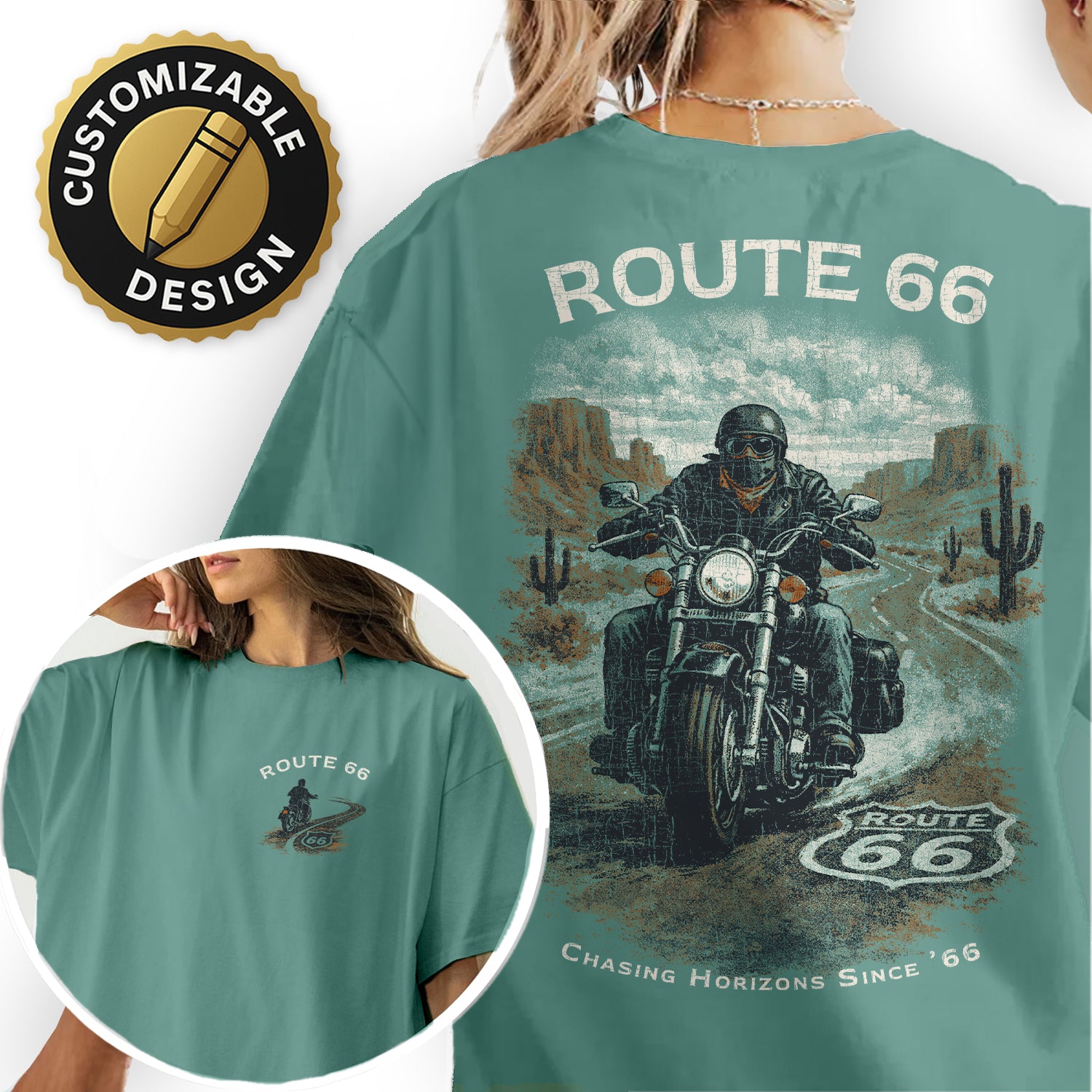 Route 66 Motorcycle T-Shirt, Vintage Biker Road Trip Tee, Retro Desert Highway Shirt, Route 66 Graphic Tee, Rider Gift