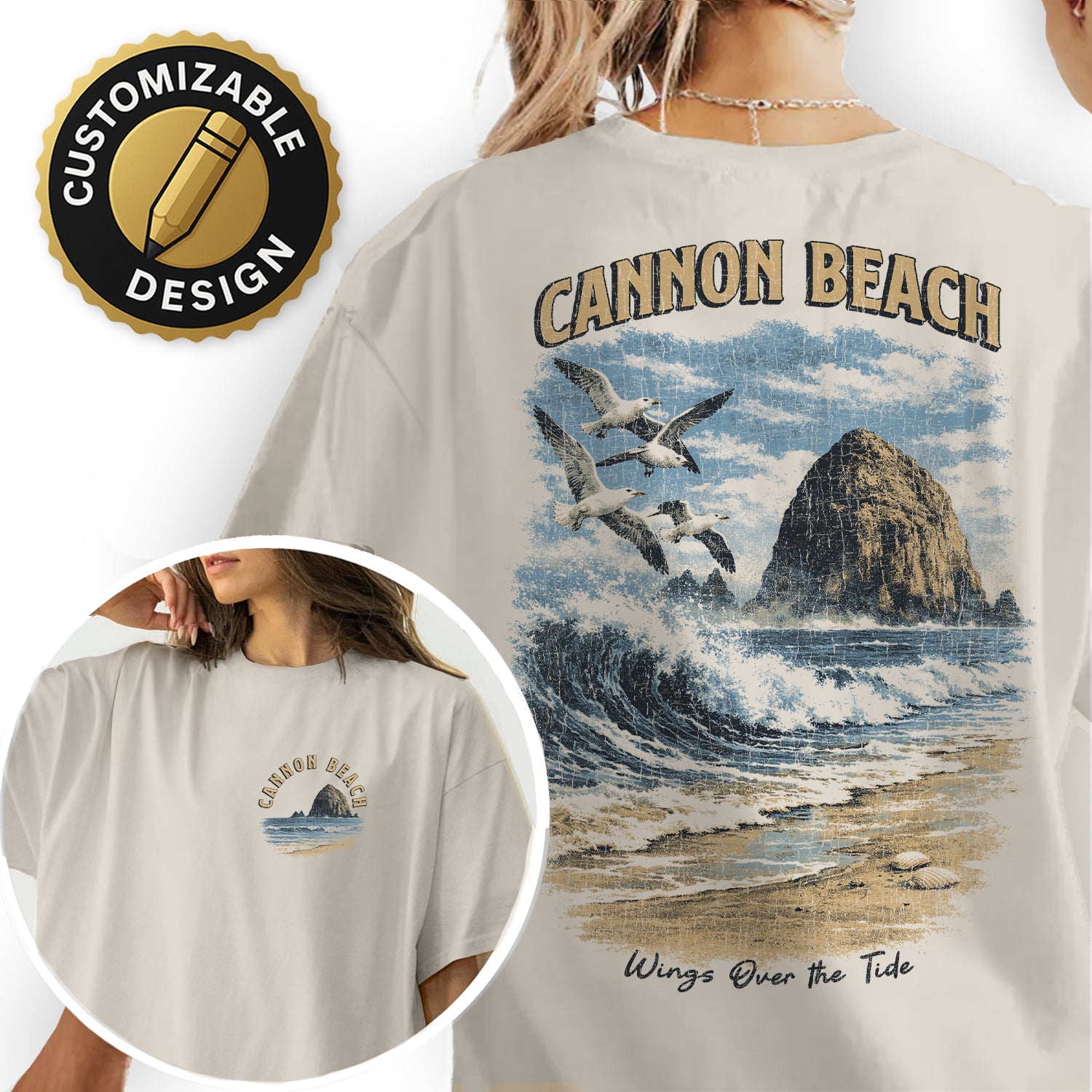 Cannon Beach Oregon Shirt, Haystack Rock Wave Tee, Vintage Coastal Graphic T-Shirt, Pacific Northwest Beach Gift, Seagull Ocean Tee