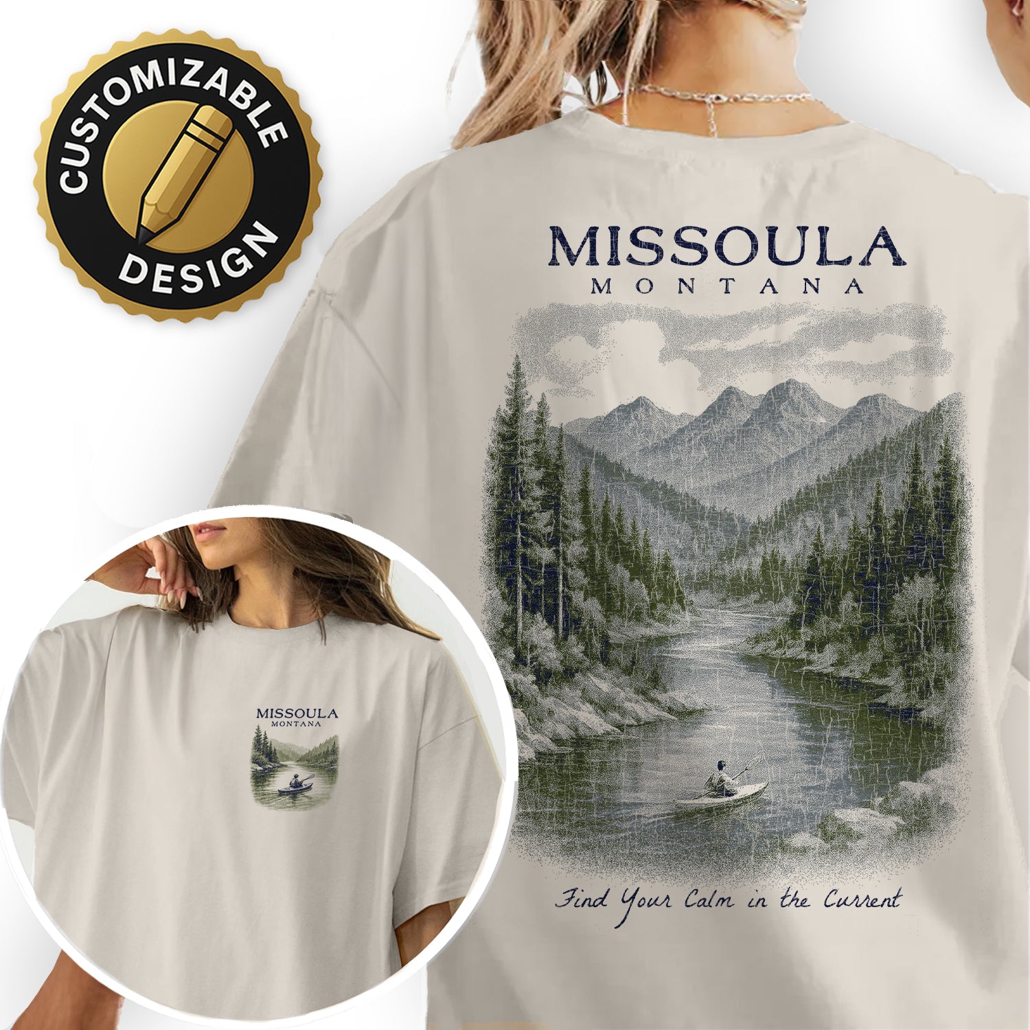 Missoula Montana T-Shirt Vintage River Kayak Tee | Montana Travel Souvenir Shirt | Scenic Mountain Nature Graphic
