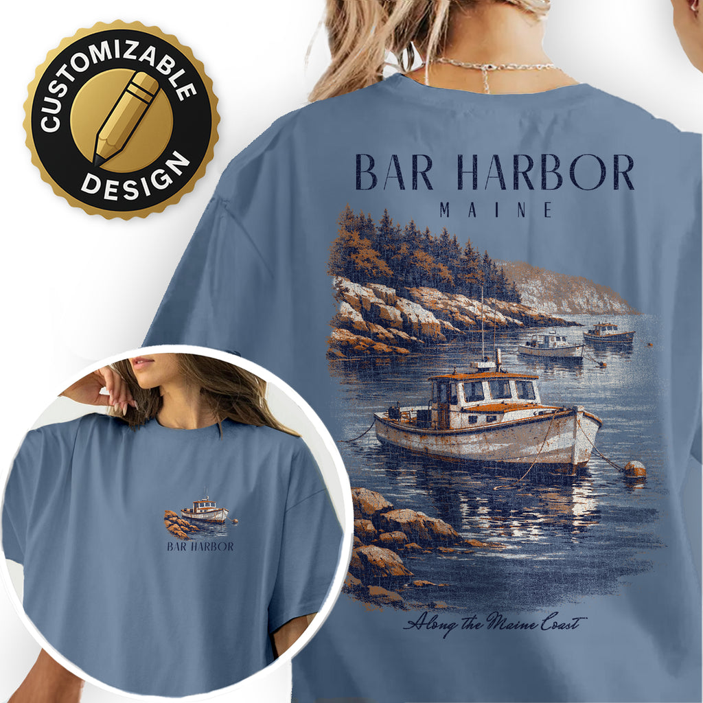 Bar Harbor Maine Shirt, Coastal Boat Tee, Vintage Harbor Graphic T-Shirt, Nautical Lobster Boat Shirt, Maine Coast Gift