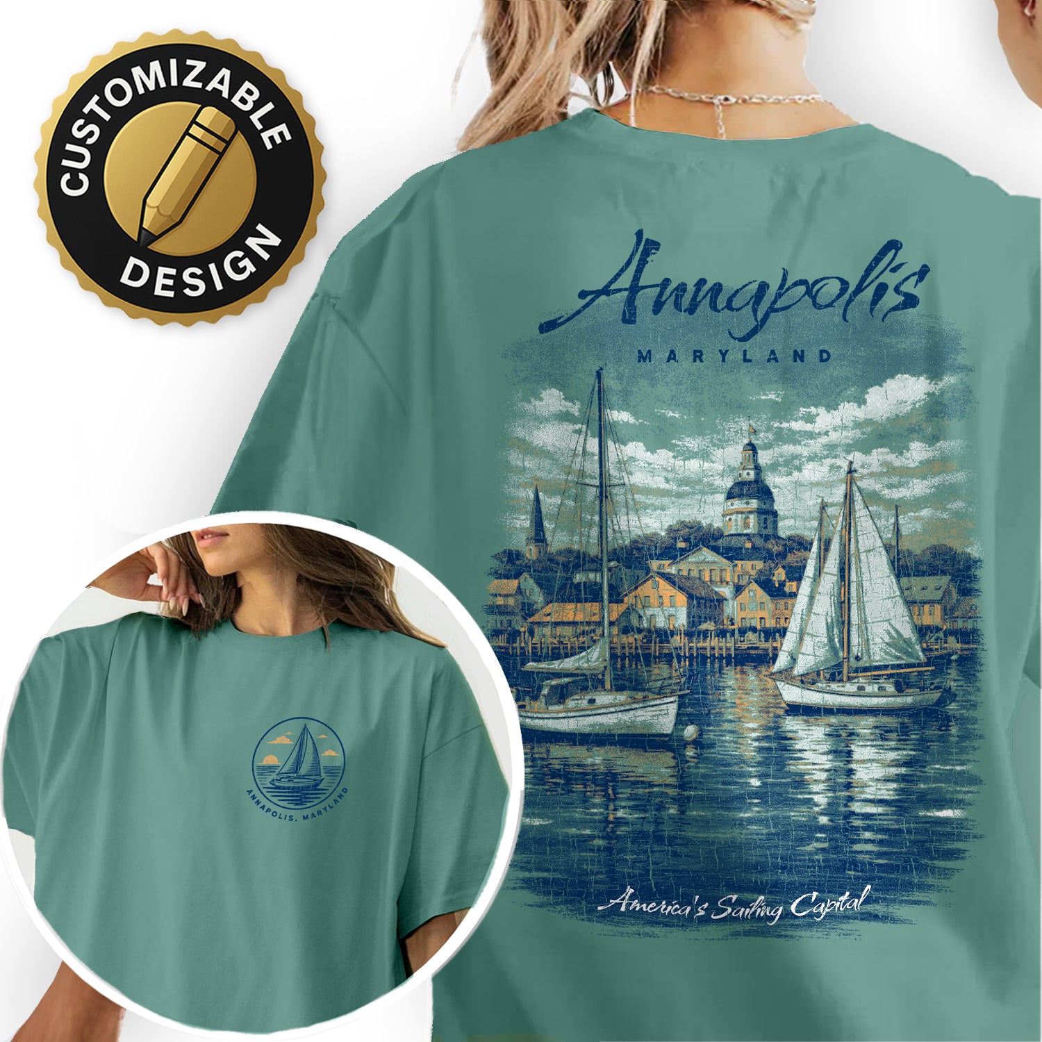 Annapolis Maryland Sailing Shirt, Nautical Boat Tee, Coastal Harbor Graphic, Vintage Travel T-Shirt, Sailing Capital Gift