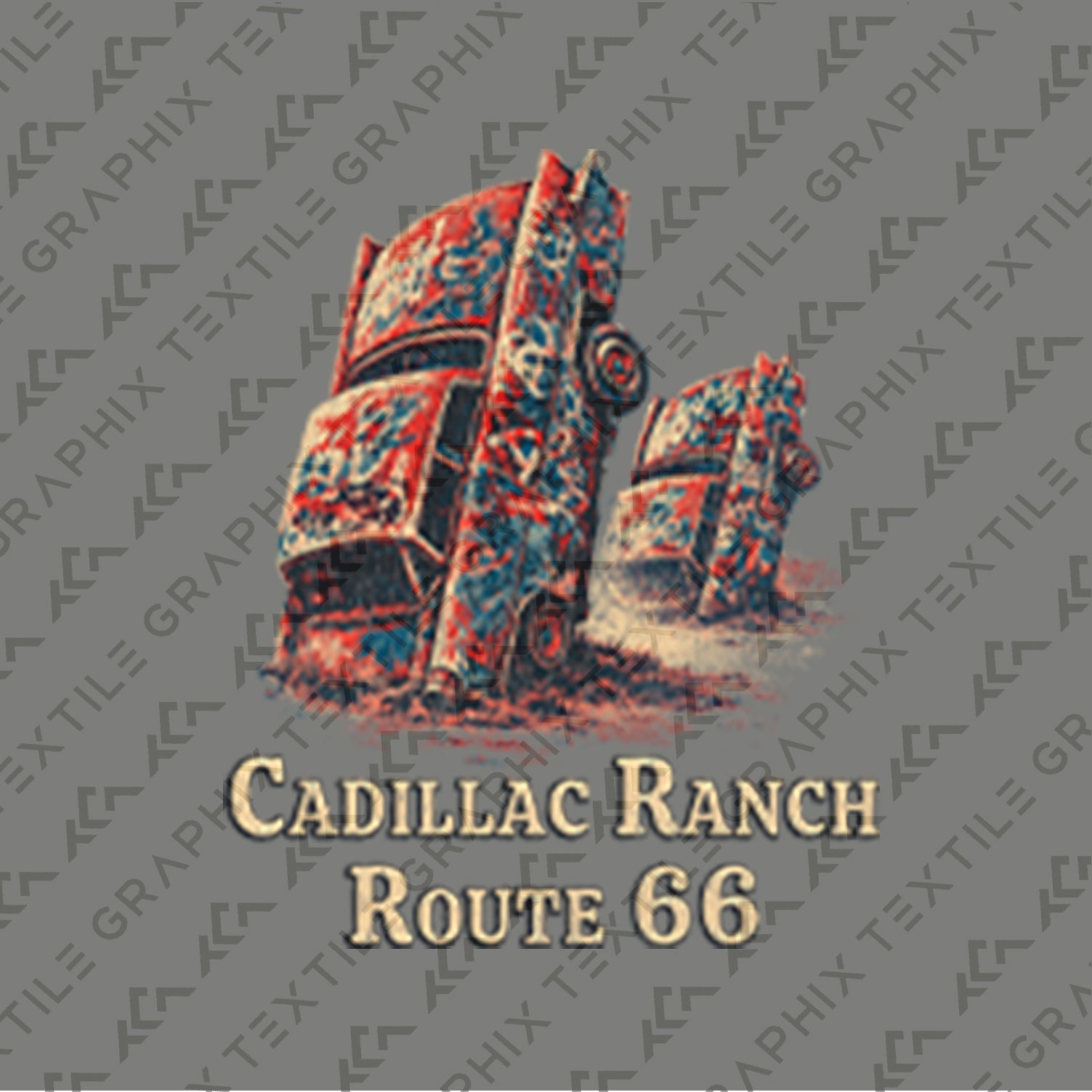 Cadillac Ranch Route 66 T-Shirt, Texas Road Trip Tee, Vintage Car Art Graphic Shirt, Amarillo Texas Travel Souvenir