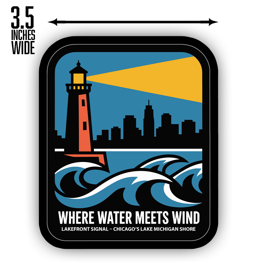 Chicago Sticker – Where Water Meets Wind Lighthouse Design, Lake Michigan Shoreline Travel Souvenir Decal