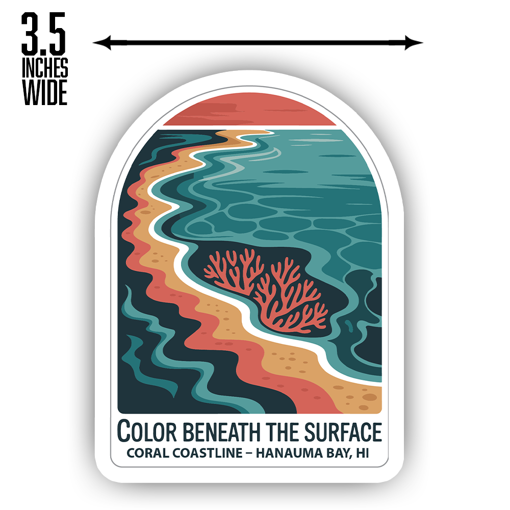 Hanauma Bay Sticker – Color Beneath the Surface Coral Coastline Design, Hawaii Ocean Reef Travel Souvenir Decal