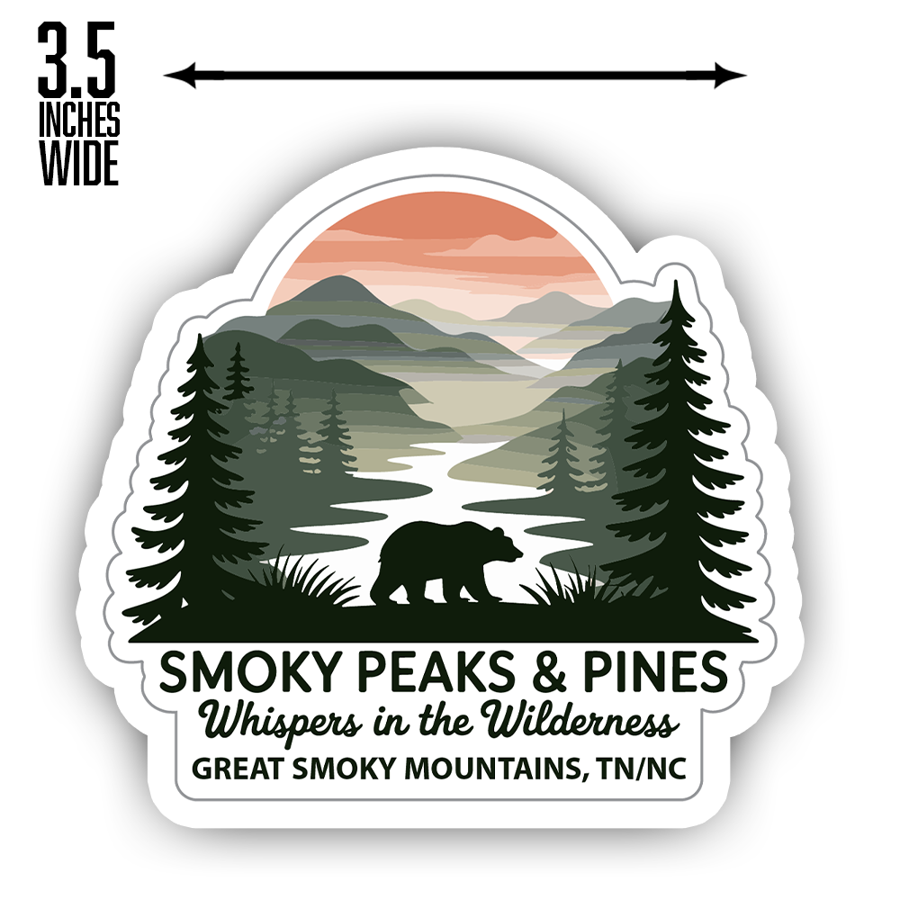 Great Smoky Mountains Sticker – Smoky Peaks & Pines Bear Design, Tennessee North Carolina Travel Souvenir Decal