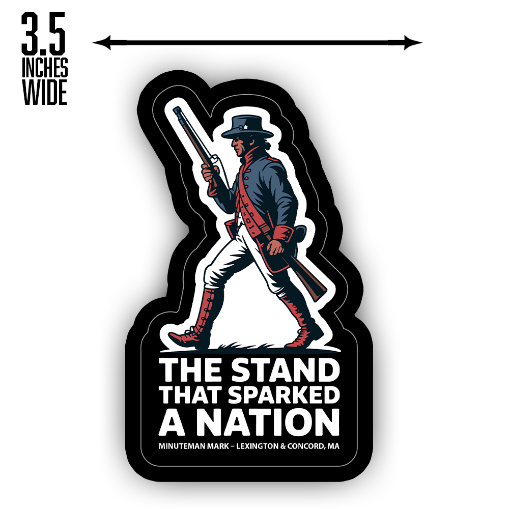 Lexington & Concord Sticker – Minuteman Revolutionary War Design, The Stand That Sparked a Nation, Massachusetts Souvenir