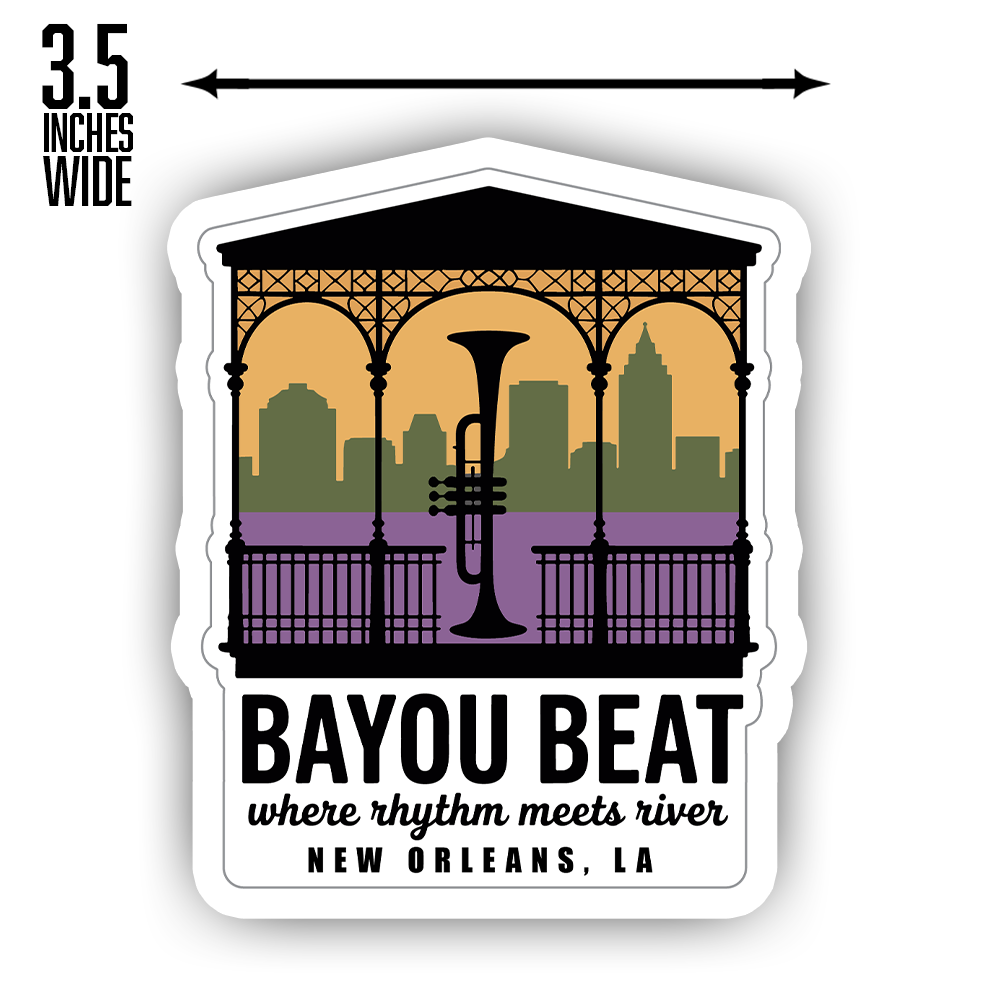 Bayou Beat New Orleans Sticker – Jazz Trumpet Design, Where Rhythm Meets River, NOLA Travel Souvenir Decal