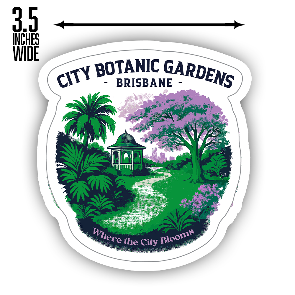 Brisbane Botanic Gardens Sticker – Floral City Park Decal, Purple Tree Gazebo Art for Laptops, Travel Journals & Gifts