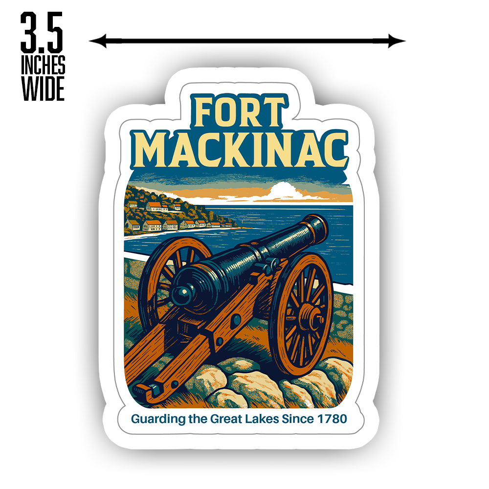 Fort Mackinac Sticker – Historic Cannon Overlook Art, Great Lakes Michigan Military Fort Vinyl Souvenir Decal Since 1780