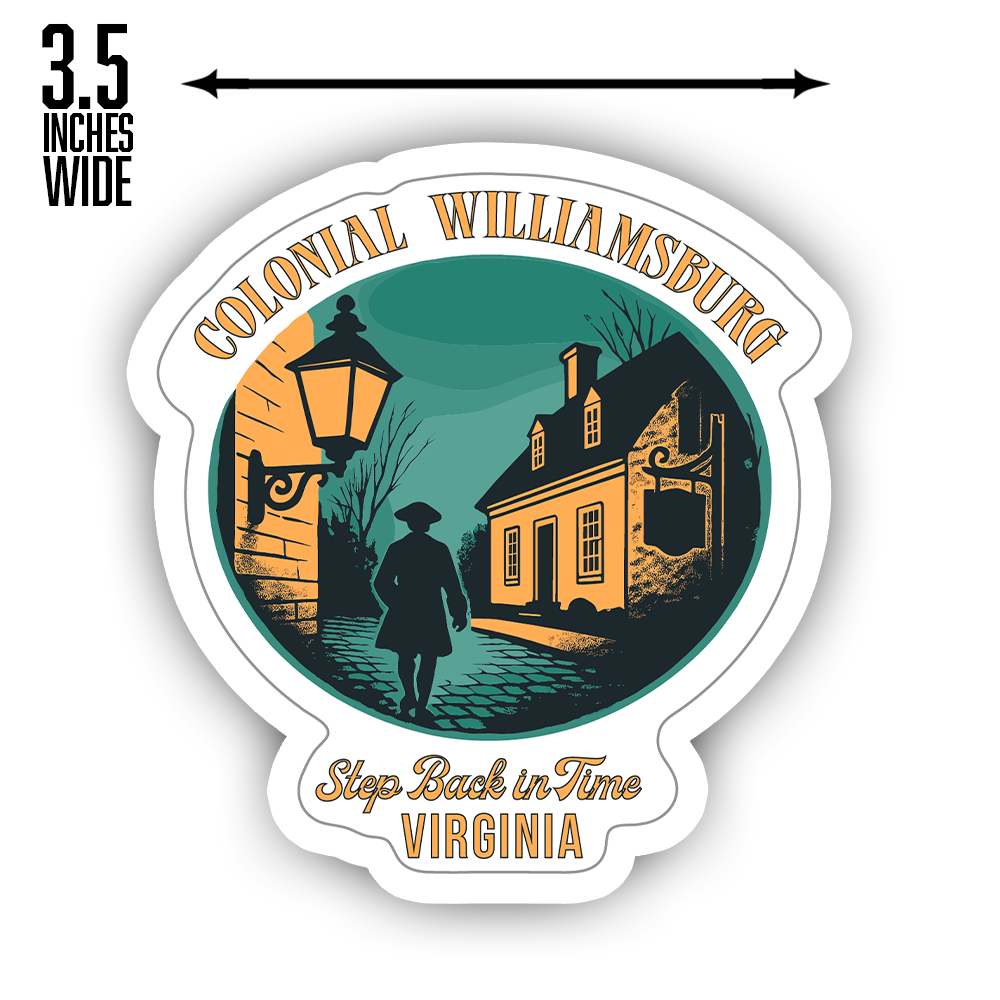 Colonial Williamsburg Sticker – Vintage Virginia History Art, Cobblestone Street Scene Souvenir for East Coast Travel Lovers