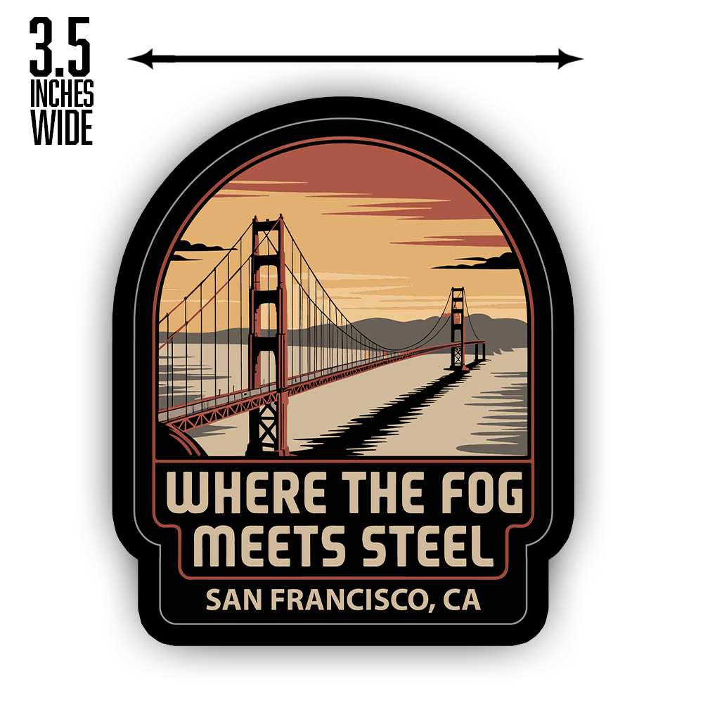 Golden Gate Bridge Sticker – San Francisco Art “Where the Fog Meets Steel” Sunset Vinyl Travel Decal