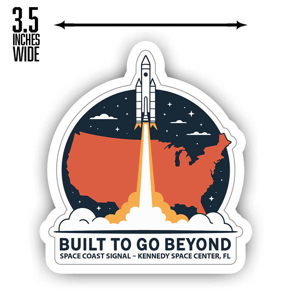 Built to Go Beyond Sticker – Rocket Launch Over USA Map, Space Explorer Motivational Vinyl Decal for Laptops & Gear