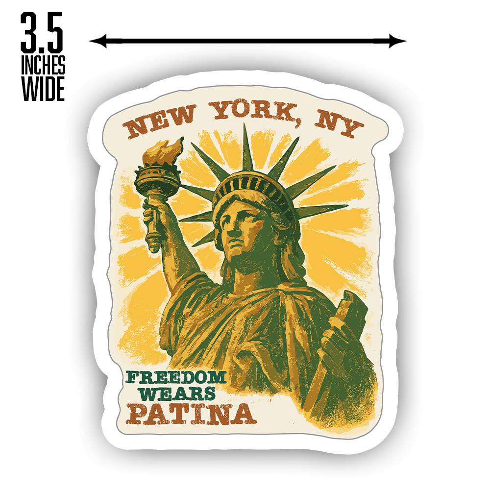 Statue of Liberty Sticker – “Freedom Wears Patina” Vintage NY Art, New York City Travel Vinyl Decal for Patriotic Collectors